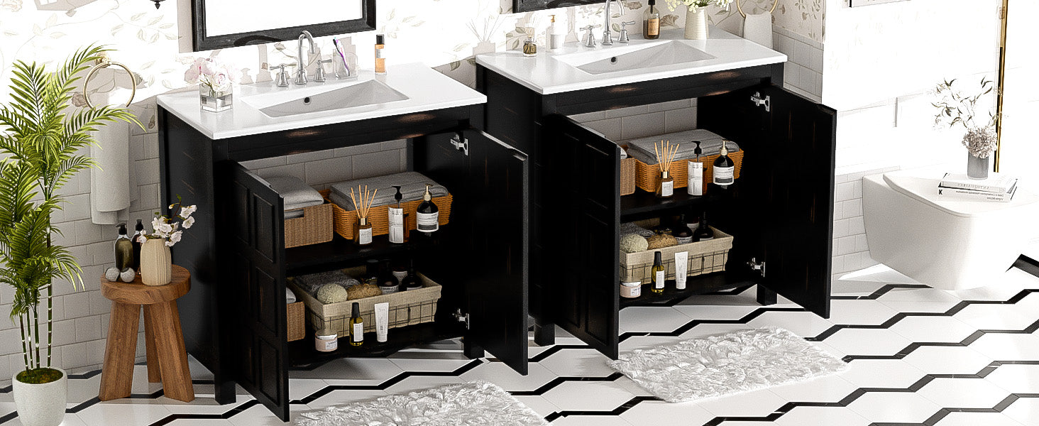 72 Double Vanity Bathroom Storage Cabinet with Ceramic Sinks ¨C Soft-Close Doors & Adjustable Shelves for Stylish Bathroom Organization