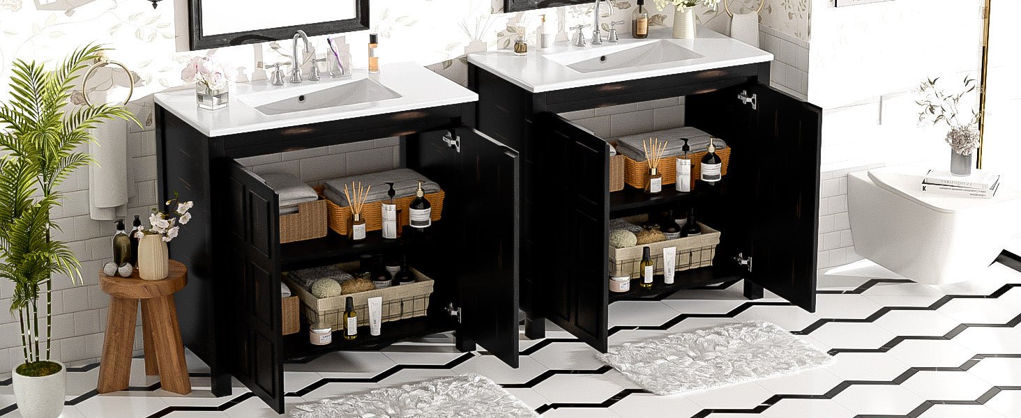 koorbiir ba3 72 Double Vanity Bathroom Storage Cabinet with Ceramic Sinks ¨C Soft - Close Doors & Adjustable Shelves for Stylish Bathroom Organization - Koorbiir