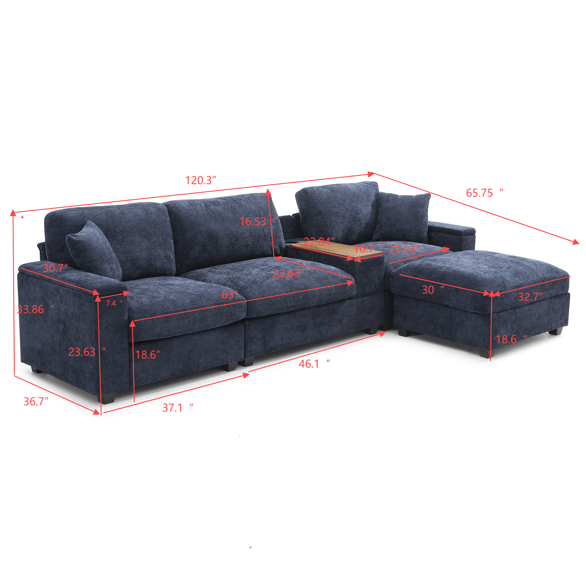 koorbiir ta7 120.3" L - Shaped Sectional Sofa with Storage Ottoman ¨C Oversized Cloud Couch with Drop - Down Table, 360¡ã Swivel Tray, Cup Holders, USB Ports & Wide Linen Seats for Living Room - Koorbiir