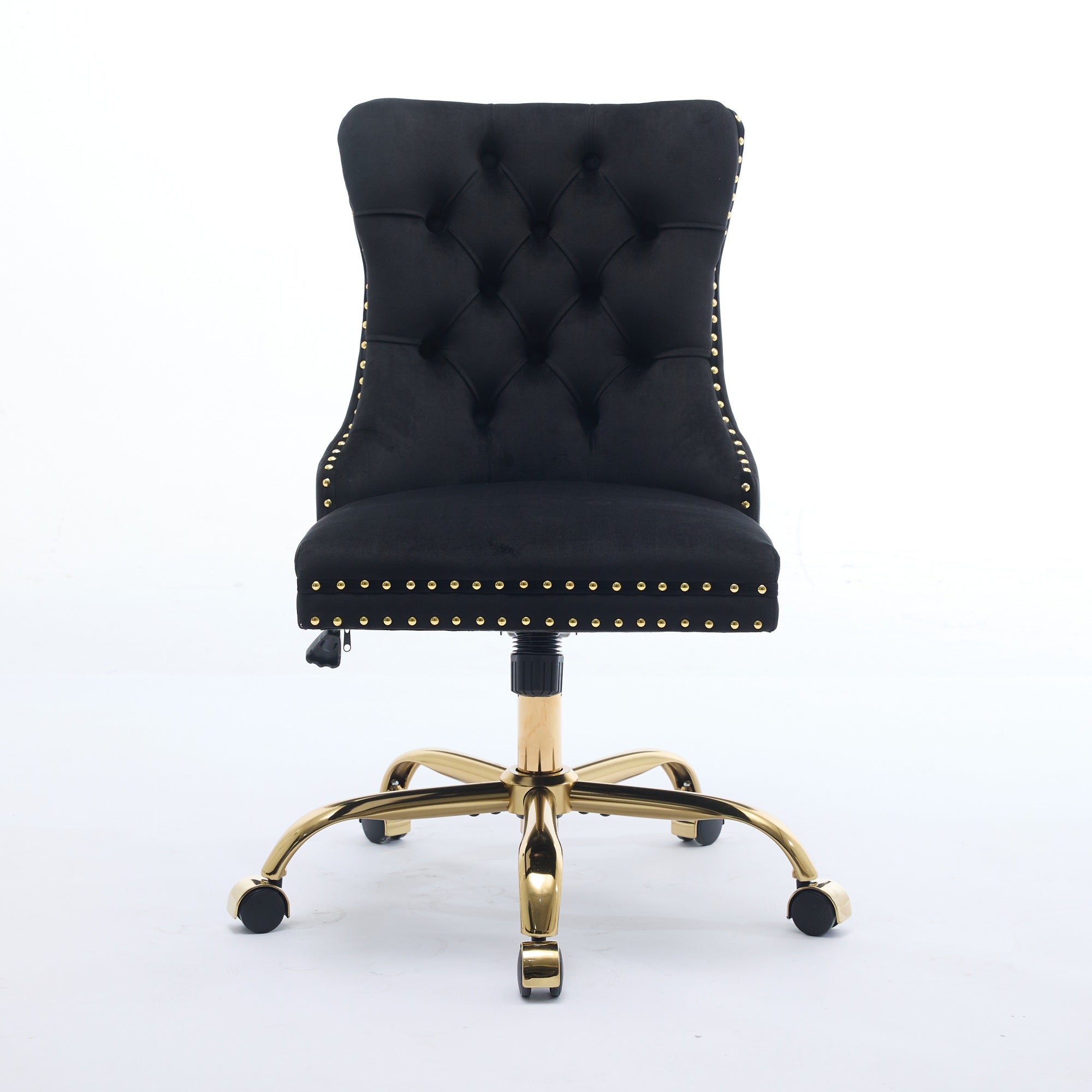 koorbiir o4 Modern Velvet Upholstered Office Chair with Tufted Button ¨C Adjustable Swivel Desk Chair with Gold Metal Base (Gray)