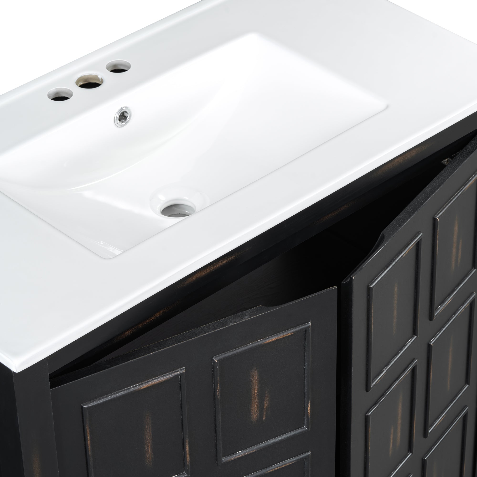 koorbiir ba3 72 Double Vanity Bathroom Storage Cabinet with Ceramic Sinks ¨C Soft - Close Doors & Adjustable Shelves for Stylish Bathroom Organization - Koorbiir