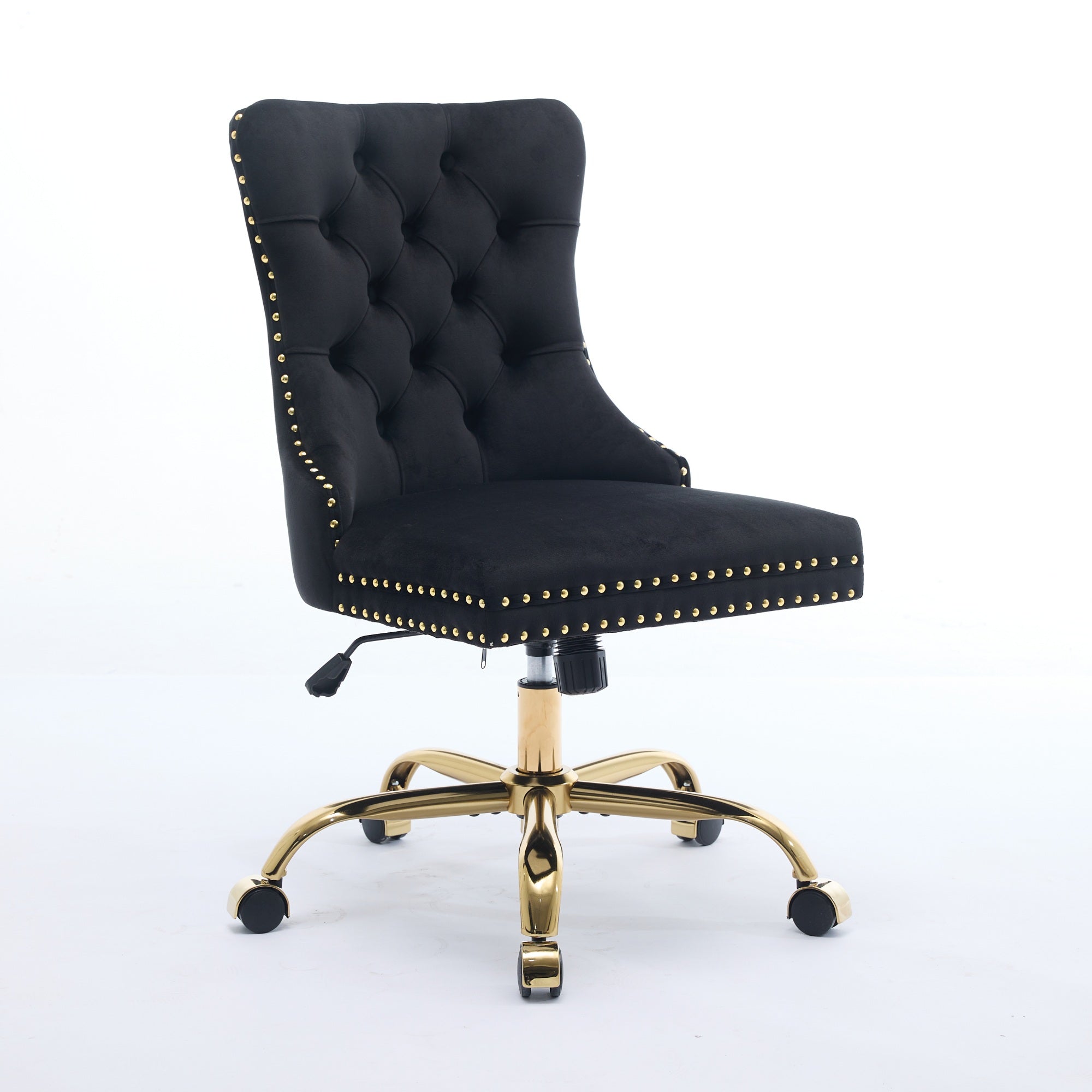 koorbiir o4 Modern Velvet Upholstered Office Chair with Tufted Button ¨C Adjustable Swivel Desk Chair with Gold Metal Base (Gray)