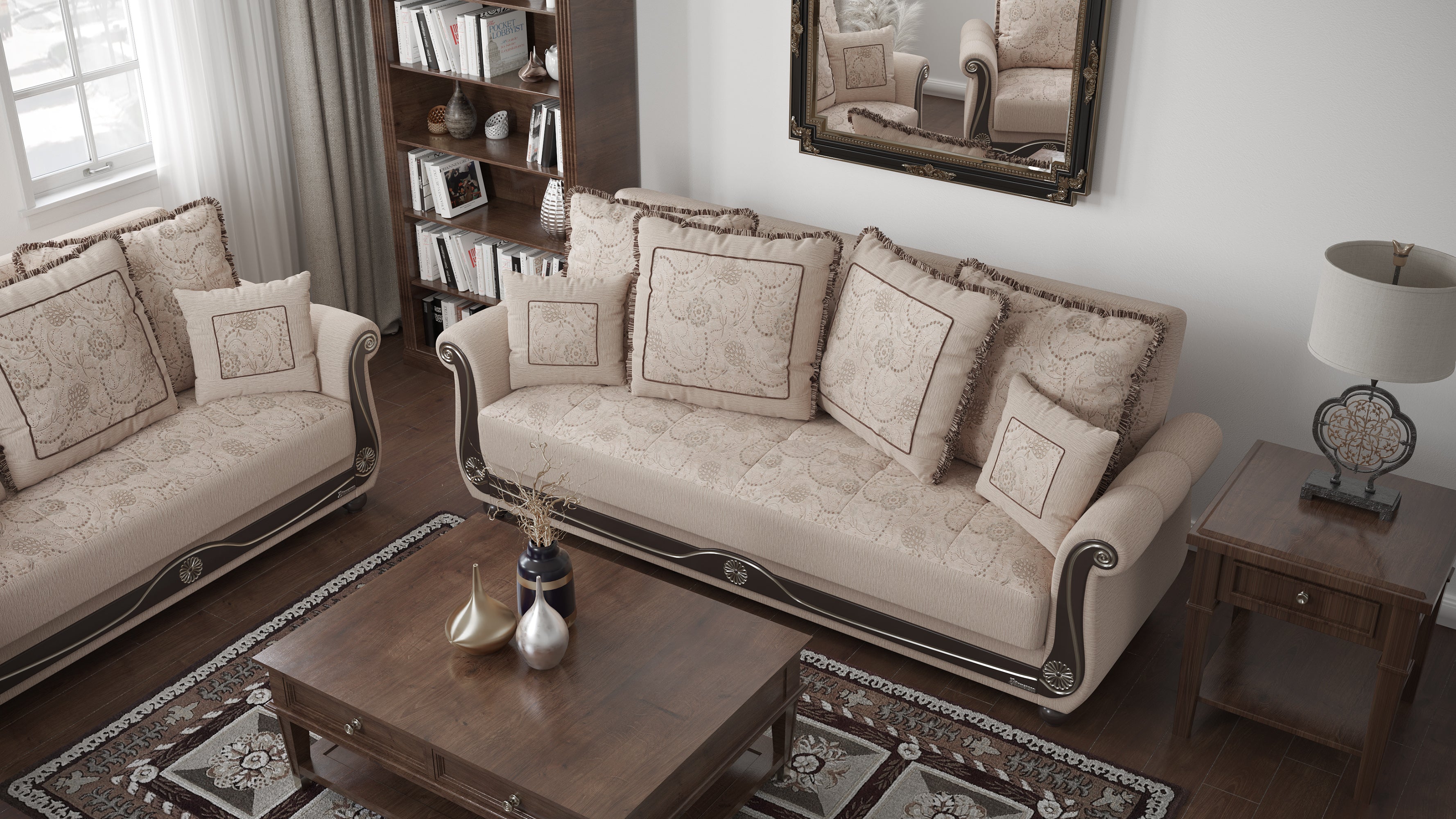 PrimeNest Timberline Collection Convertible Sofabed with Storage, Upholstered Sleeper Sofa Bed Beige ¨C Bedding Collections for Living Room & Small Spaces