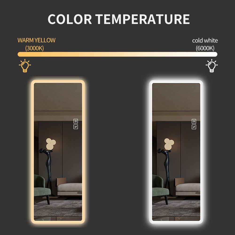 koorbiir mi6 65x24 Full Length LED Floor Mirror, Wall - Mounted Body Mirror with Dimming & 3 Color Modes for Bedroom, Full - Size Mirror with Integrated Lights - Koorbiir
