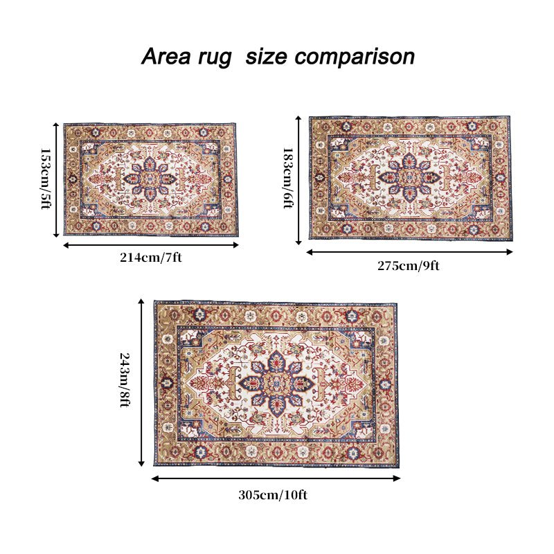 koorbiir R3 6x9 Vintage Bohemian Persian Area Rug ¨C Non - Slip Washable Rugs with Blue & Gold Floral Design for Living Room, Kitchen, Bedroom - Koorbiir