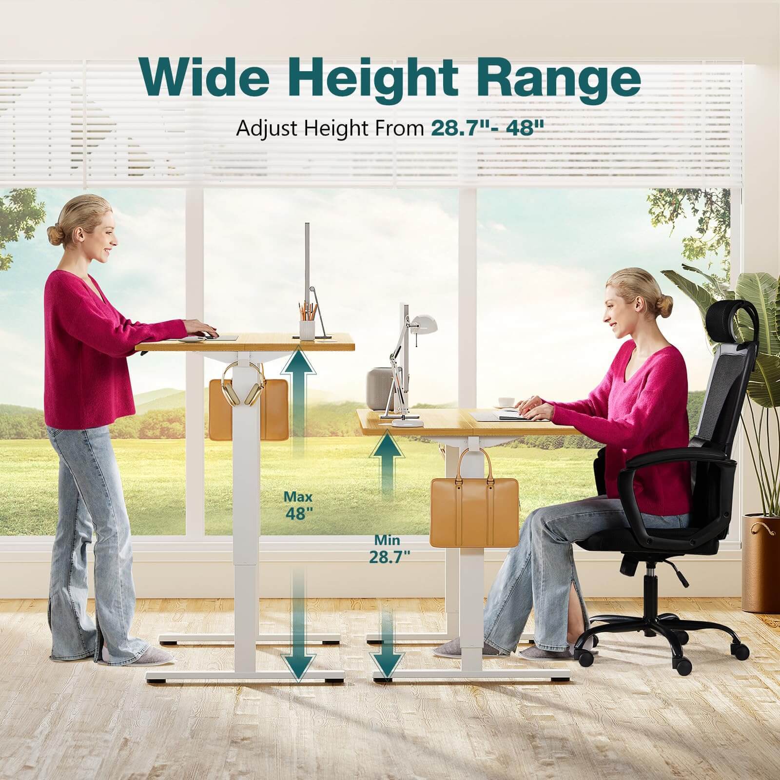 Electric Height Adjustable Standing Desk,Sit to Stand Ergonomic Computer Desk,Yellow,63'' x 24' - Koorbiir