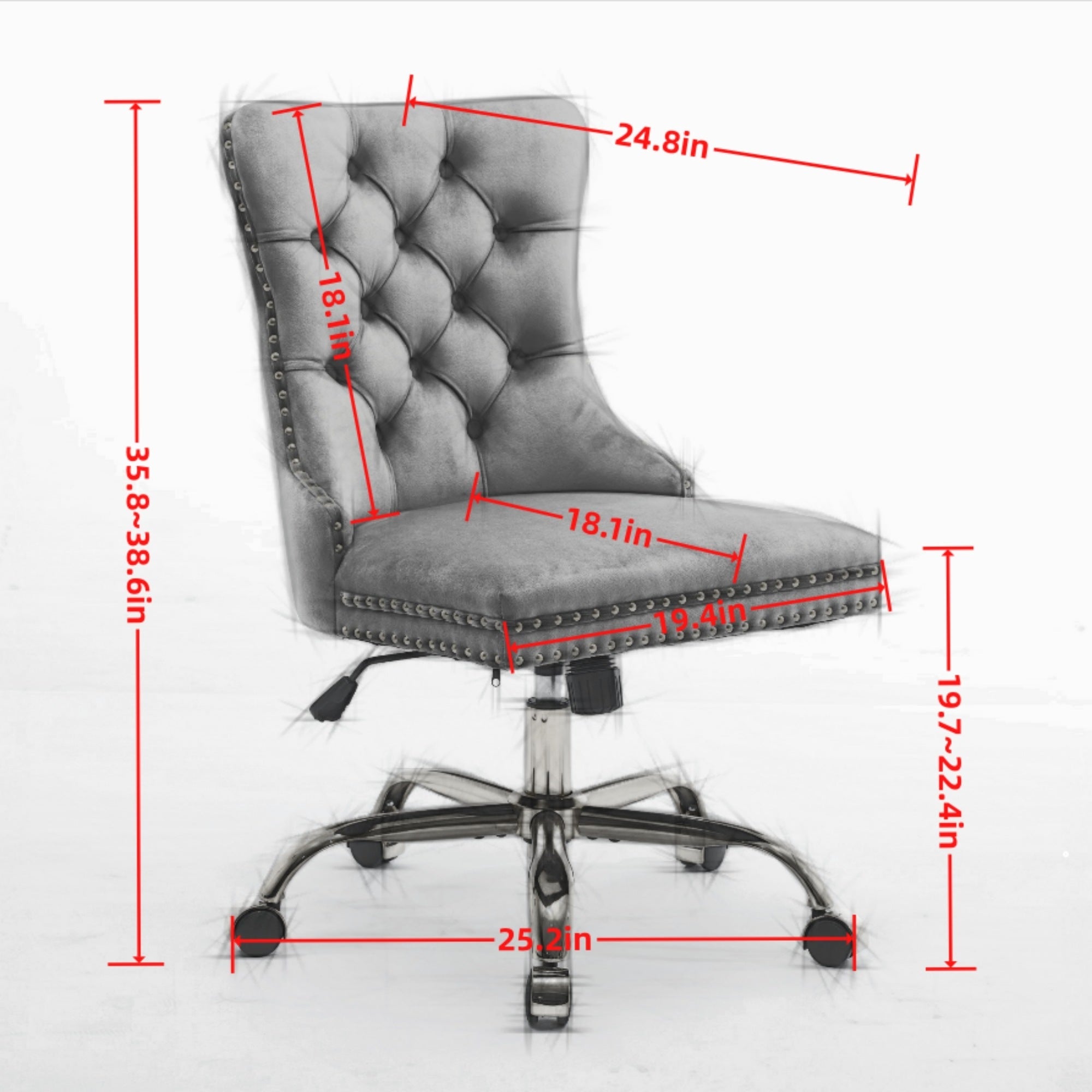 koorbiir o4 Modern Velvet Upholstered Office Chair with Tufted Button ¨C Adjustable Swivel Desk Chair with Gold Metal Base (Gray) - Koorbiir