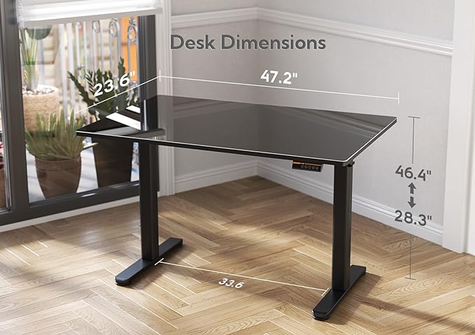 koorbiirD1 Glass Standing Desk with Electric Height Adjustment, 48-Inch Modern Office Desk