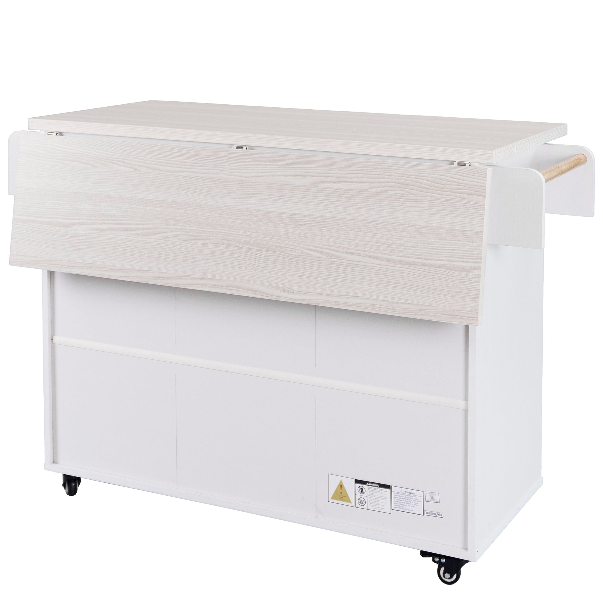 koorbiir k3 K&K Kitchen Island with Trash Can Storage, Drop Leaf Countertop, Spice & Towel Rack, Drawer Cabinet ¨C Rolling Kitchen Cart with Adjustable Shelves for Kitchen Storage, White - Koorbiir
