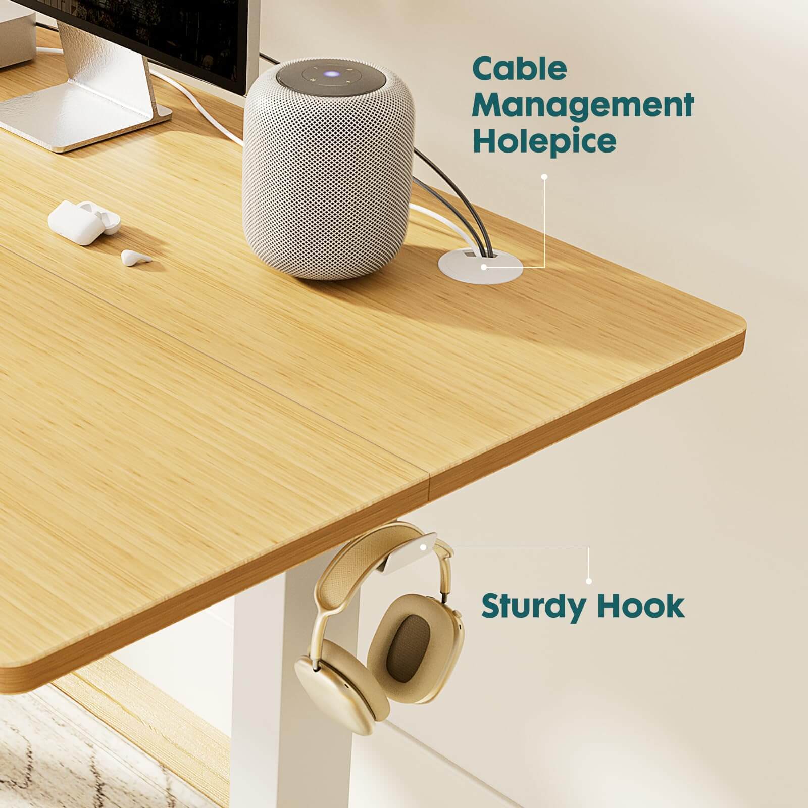 Electric Height Adjustable Standing Desk,Sit to Stand Ergonomic Computer Desk,Yellow,63'' x 24' - Koorbiir