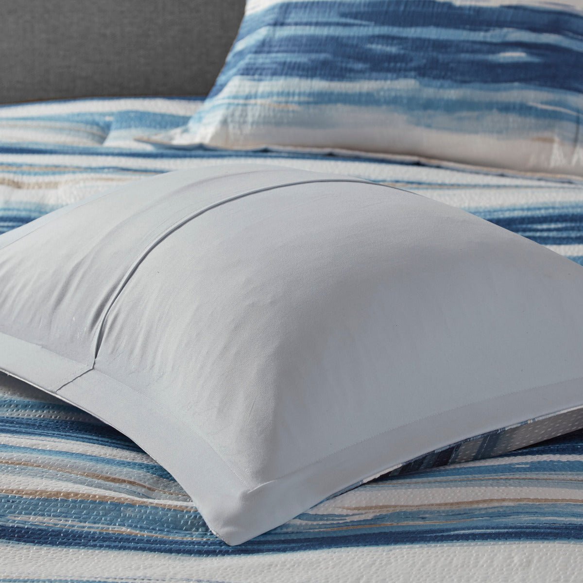 koorbiir be1 8 - Piece Blue Seersucker Comforter & Quilt Set ¨C King/Cal King Bedding Collections with Decorative Pillows & Shams - Koorbiir