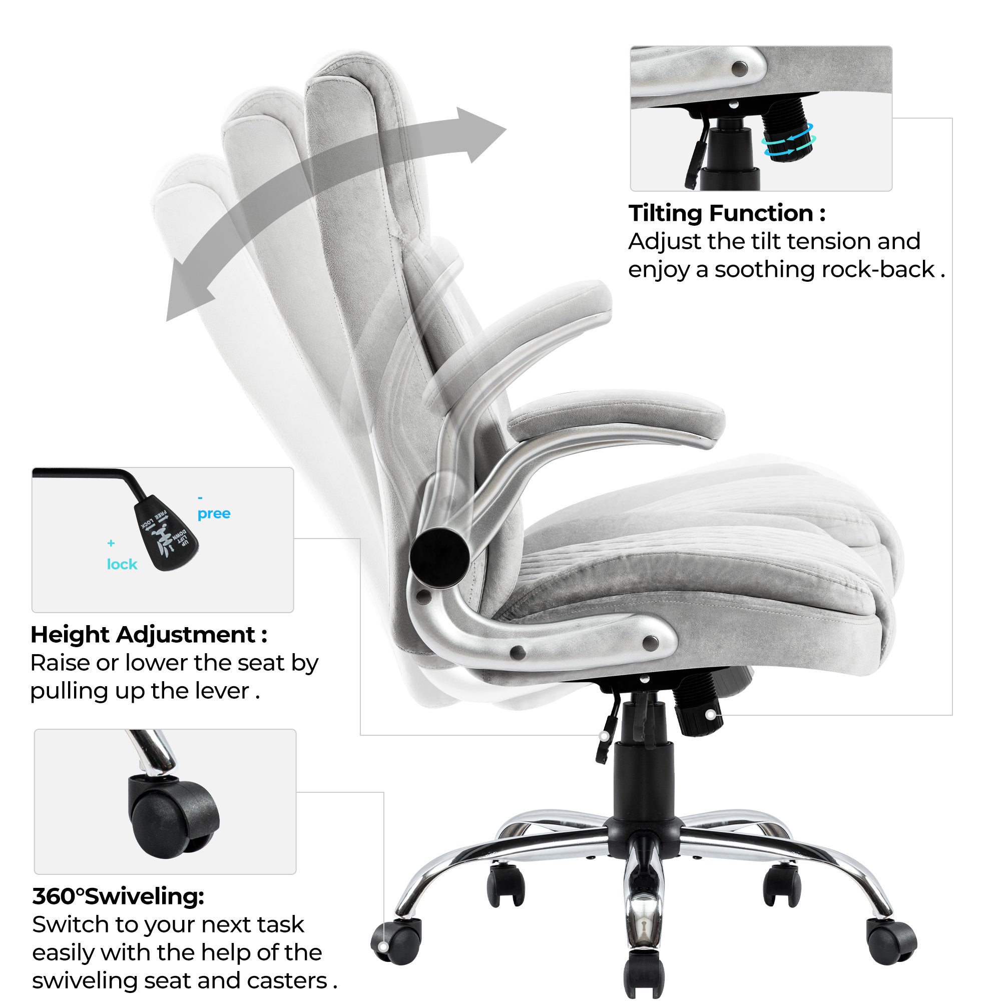 koorbiir o3 Velvet Swivel Executive Office Chair ¨C Comfortable Desk Chair for Office Room