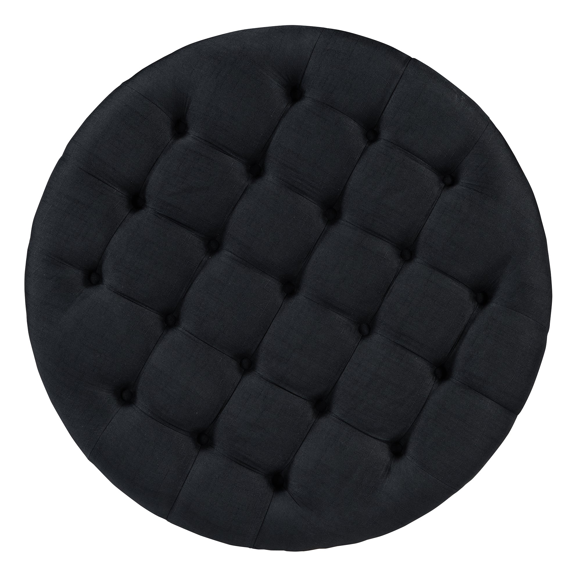 koorbiir ta1 Modern Large Round Ottoman Coffee Table with 2-Tier Wood Shelf Storage ¨C Oversized Button Tufted Upholstered Footrest Ottoman on Wheels, Waterproof Table Linens for Living Room