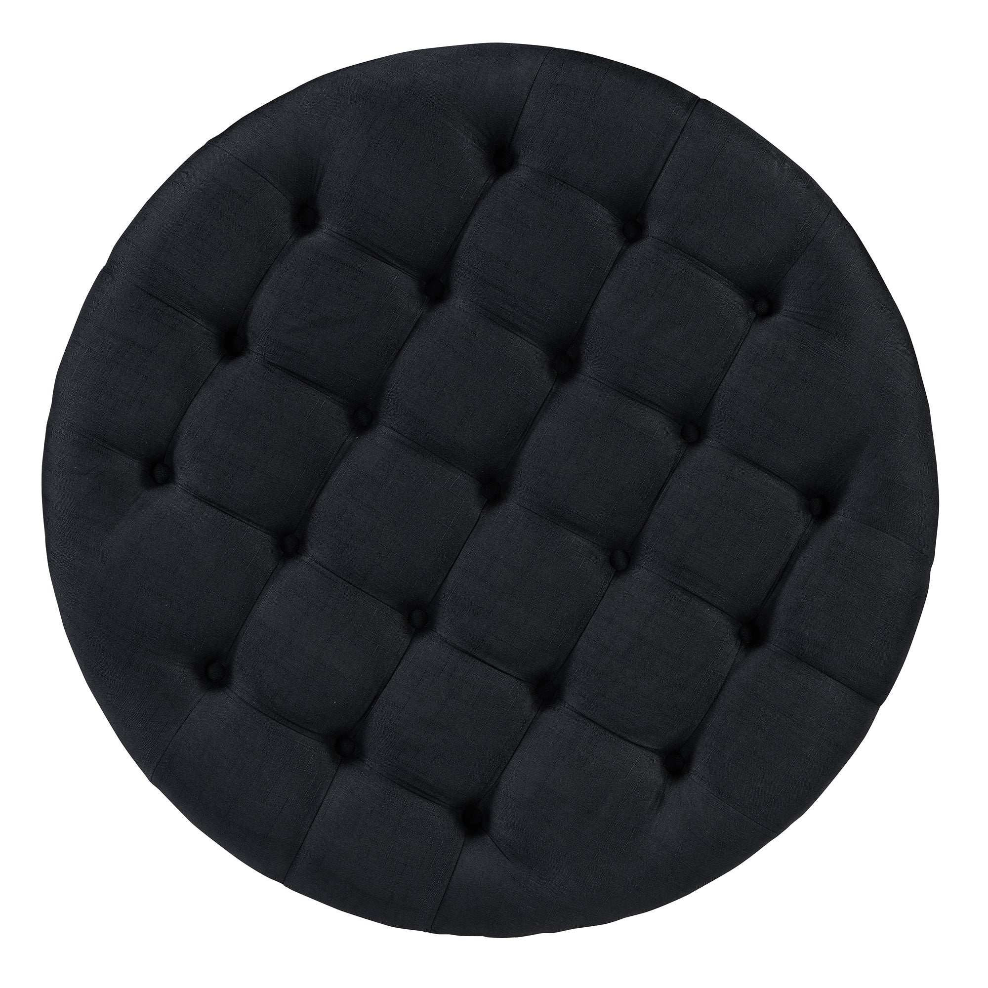 koorbiir ta1 Modern Large Round Ottoman Coffee Table with 2 - Tier Wood Shelf Storage ¨C Oversized Button Tufted Upholstered Footrest Ottoman on Wheels, Waterproof Table Linens for Living Room - Koorbiir