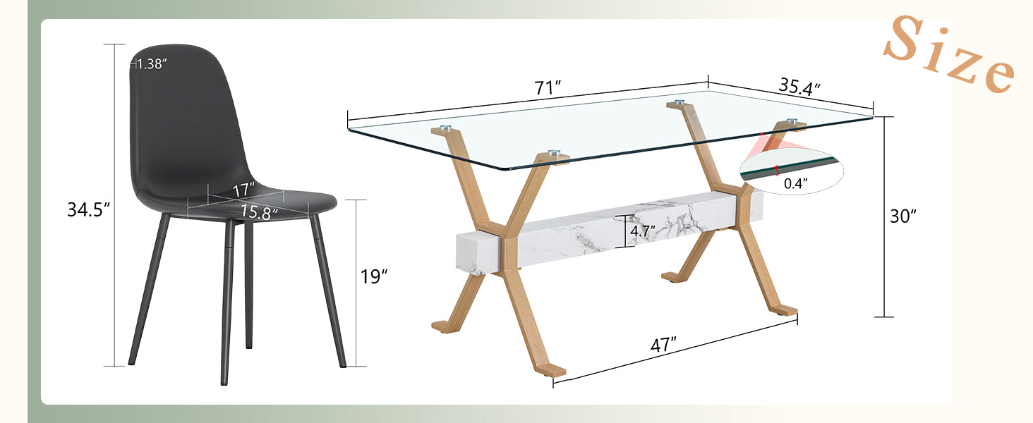 71" x 35.4" Transparent Tempered Glass Dining Table with X-Shaped Wood Color Metal Legs ¨C 6 Light Gray Linen Fabric Chairs, Modern Table Linens Set for Dining Room