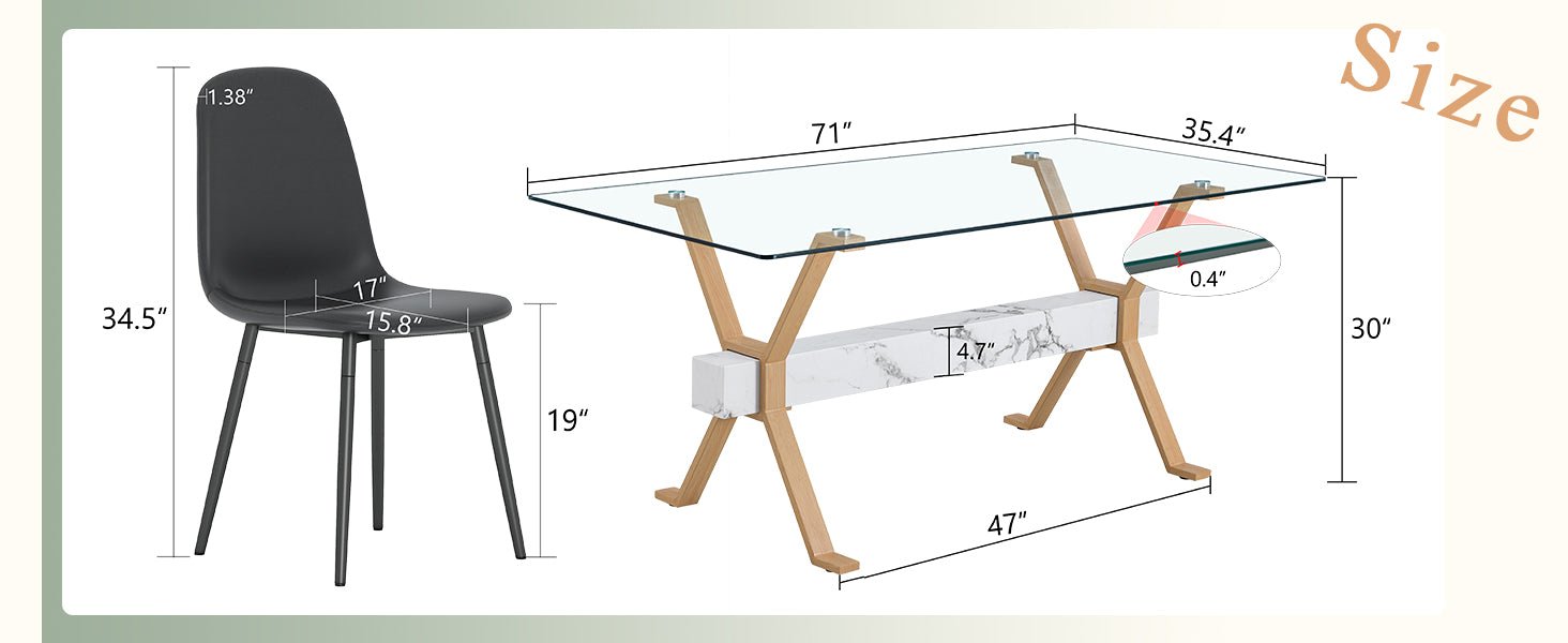 koorbiir ta7 71" x 35.4" Transparent Tempered Glass Dining Table with X - Shaped Wood Color Metal Legs ¨C 6 Light Gray Linen Fabric Chairs, Modern Table Linens Set for Dining Room - Koorbiir