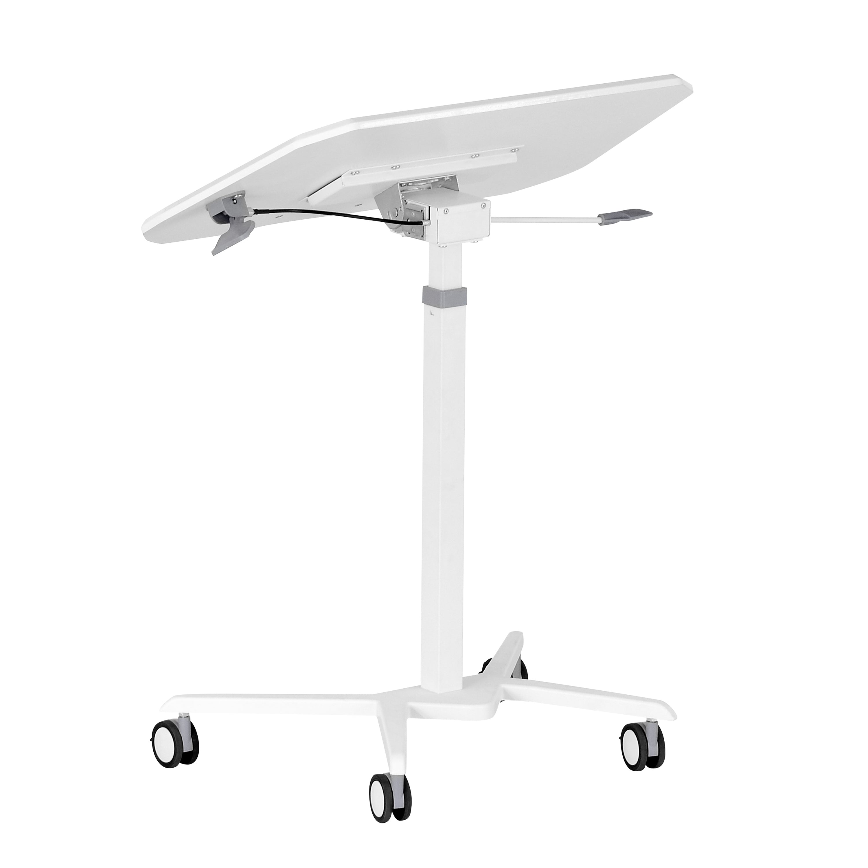 koorbiir d4 White Standing Desk Laptop Cart with Adjustable Height and Tilting Desktop