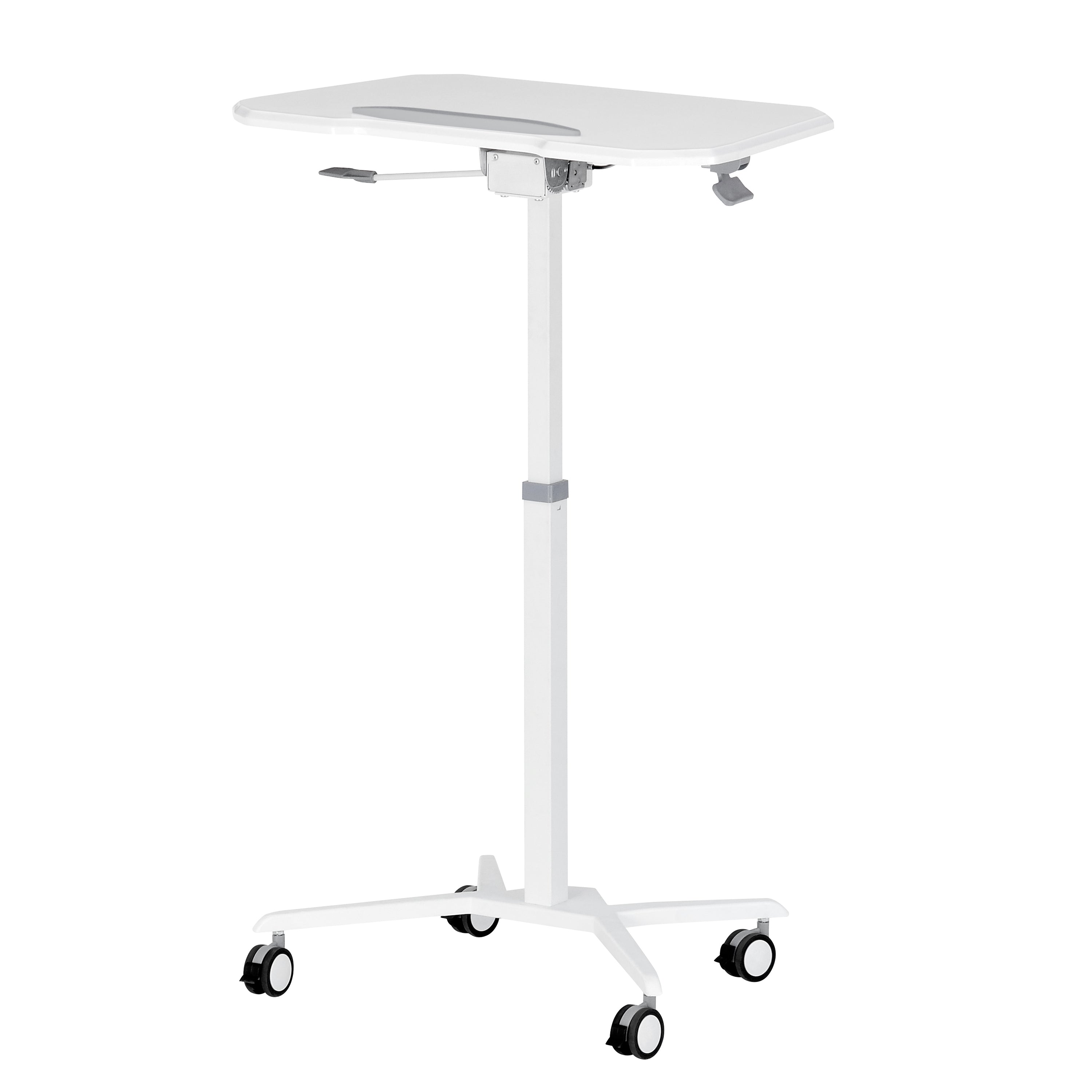 koorbiir d4 White Standing Desk Laptop Cart with Adjustable Height and Tilting Desktop