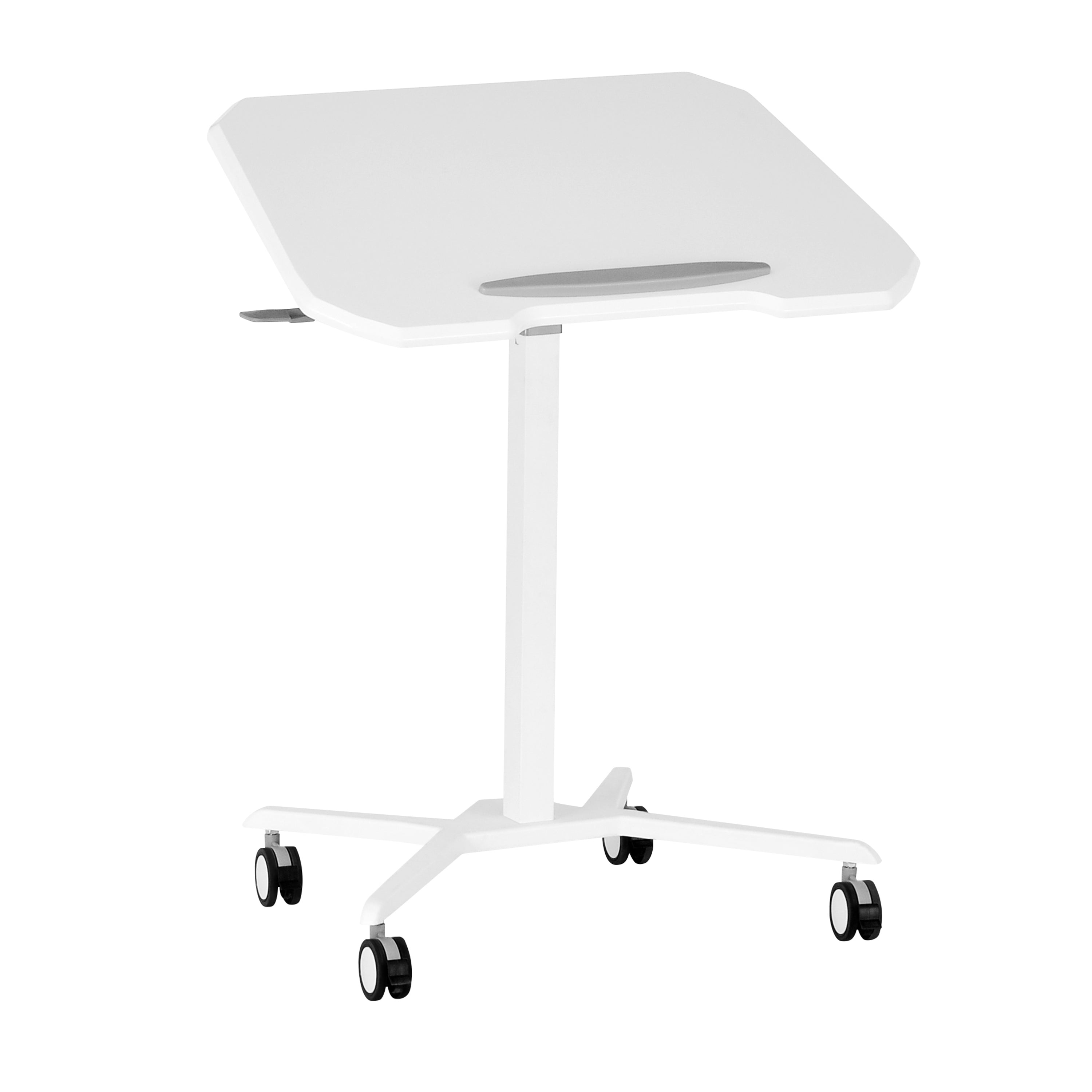koorbiir d4 White Standing Desk Laptop Cart with Adjustable Height and Tilting Desktop