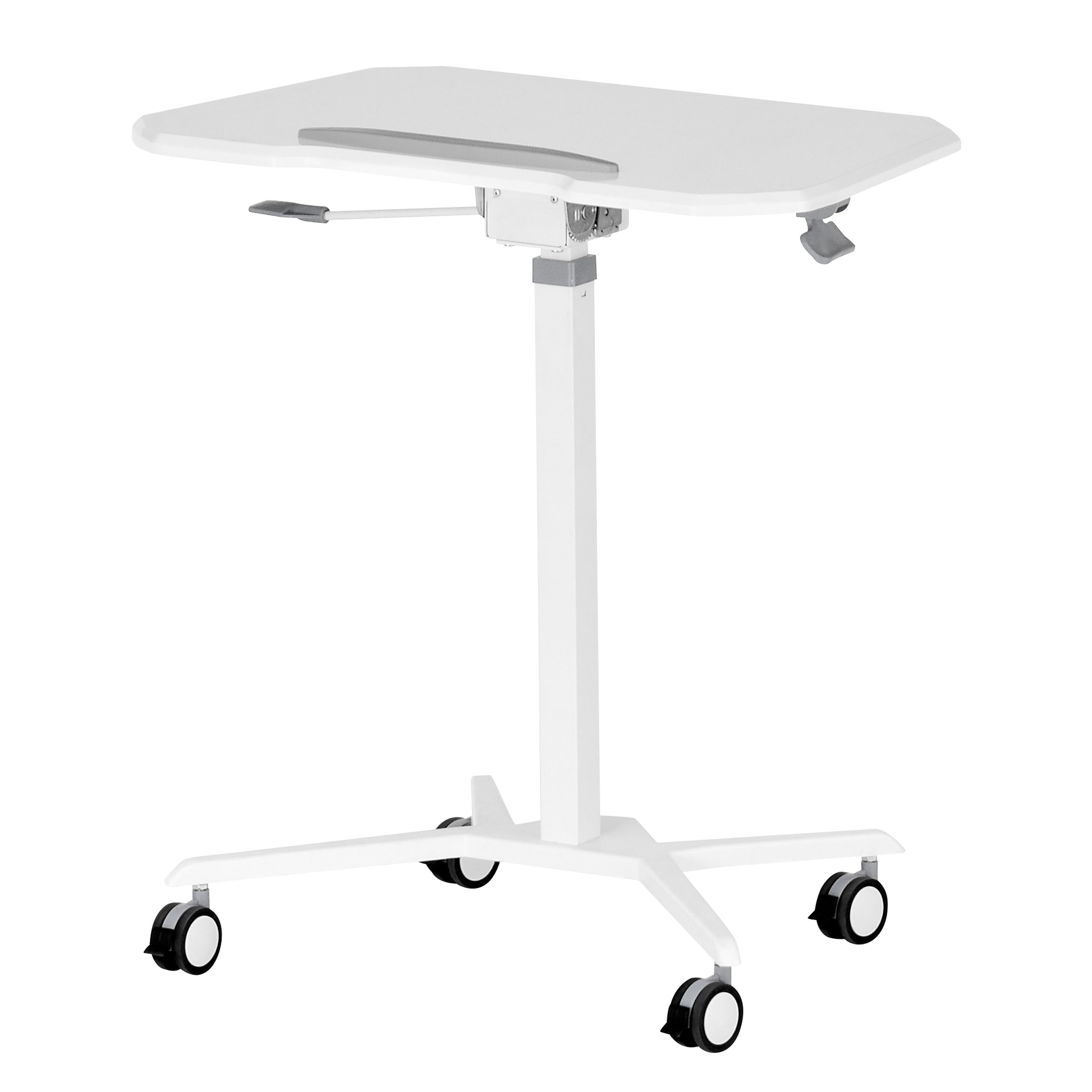 koorbiir d4 White Standing Desk Laptop Cart with Adjustable Height and Tilting Desktop