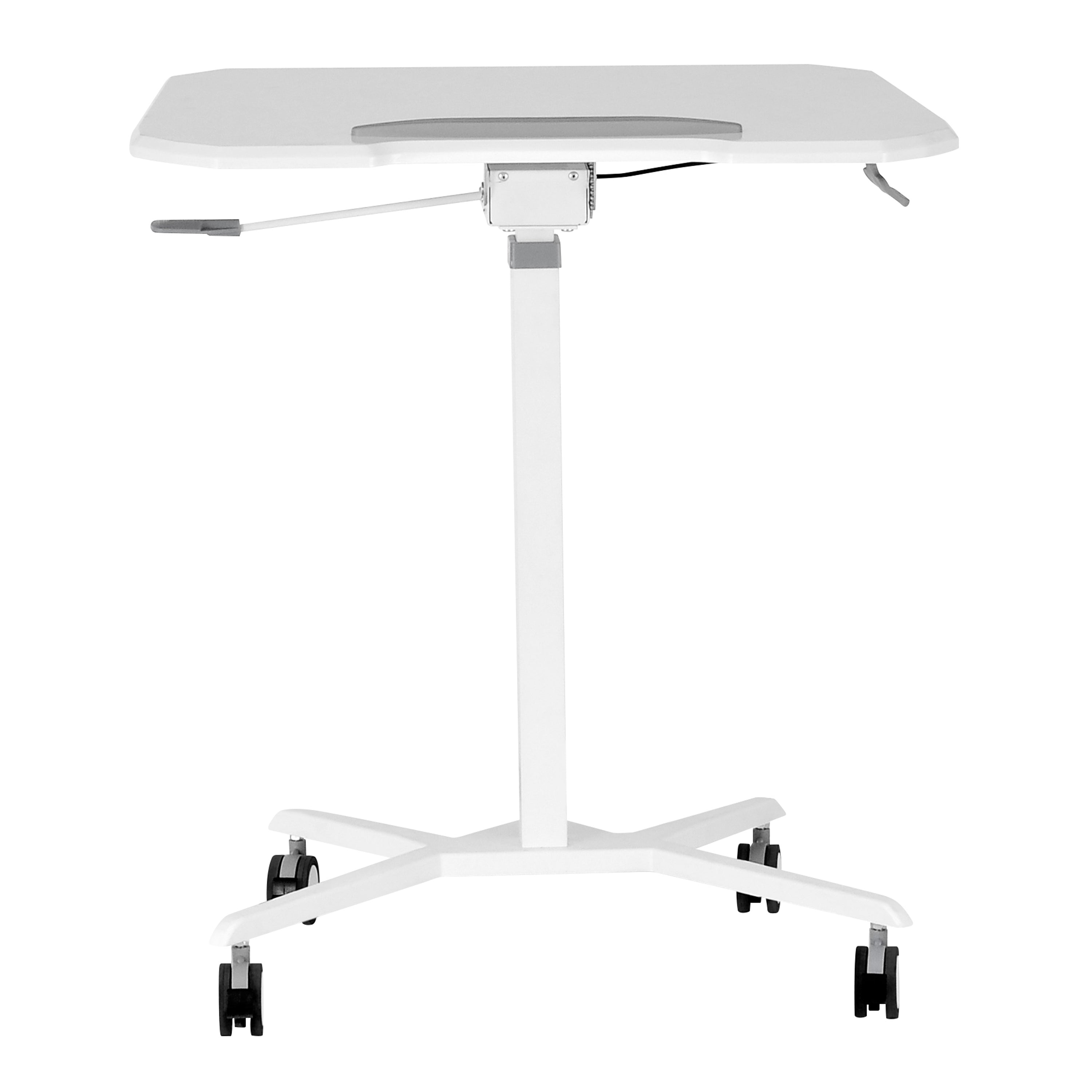 koorbiir d4 White Standing Desk Laptop Cart with Adjustable Height and Tilting Desktop