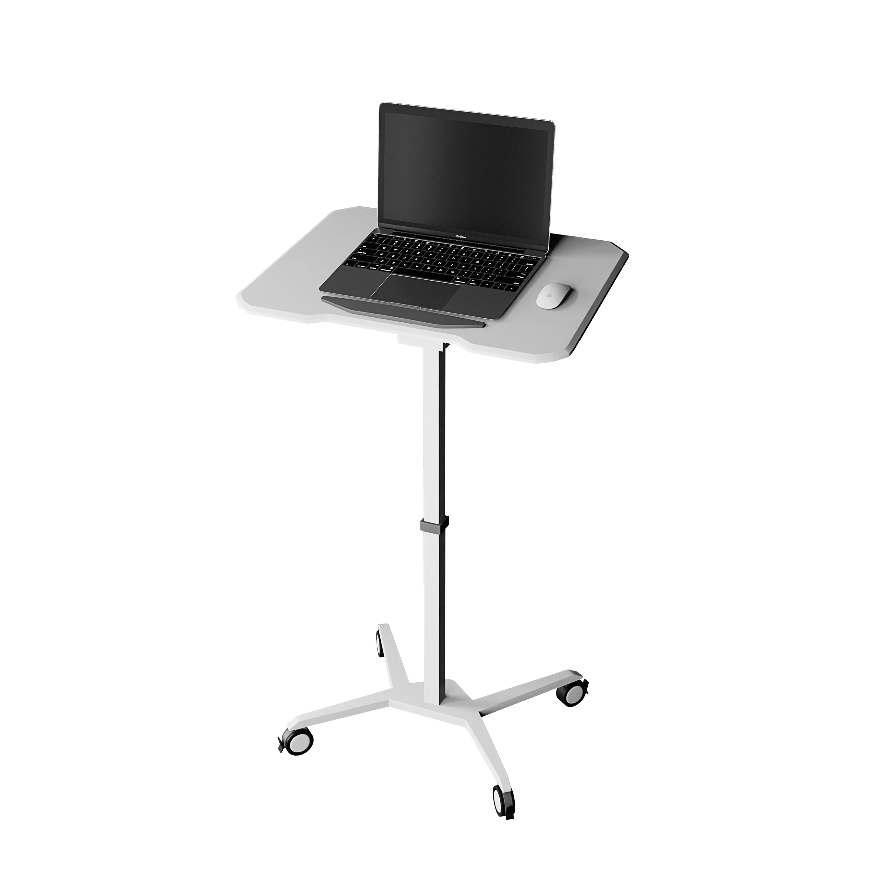 koorbiir d4 White Standing Desk Laptop Cart with Adjustable Height and Tilting Desktop