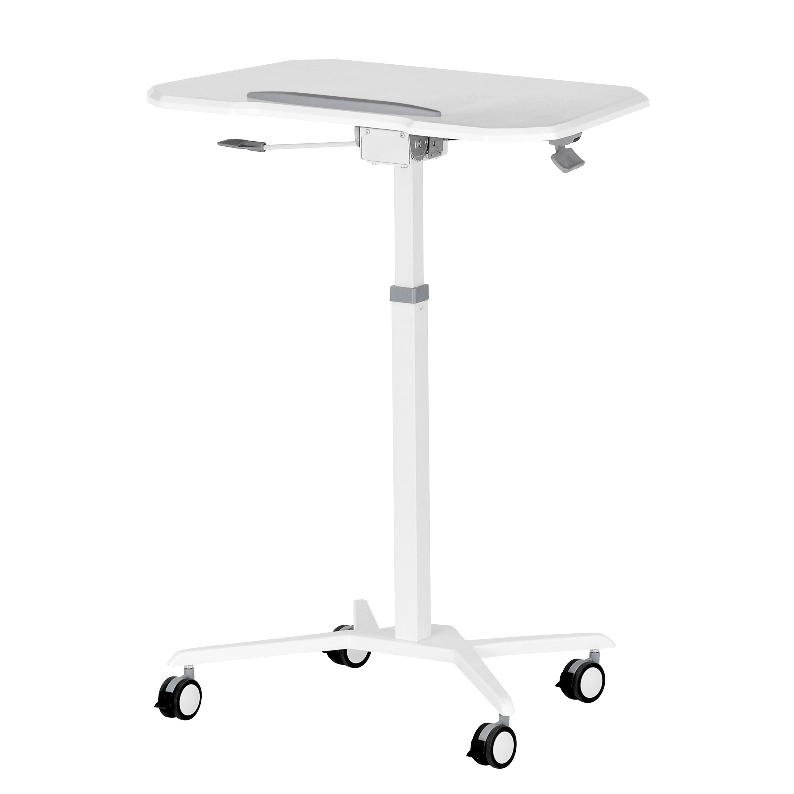 koorbiir d4 White Standing Desk Laptop Cart with Adjustable Height and Tilting Desktop