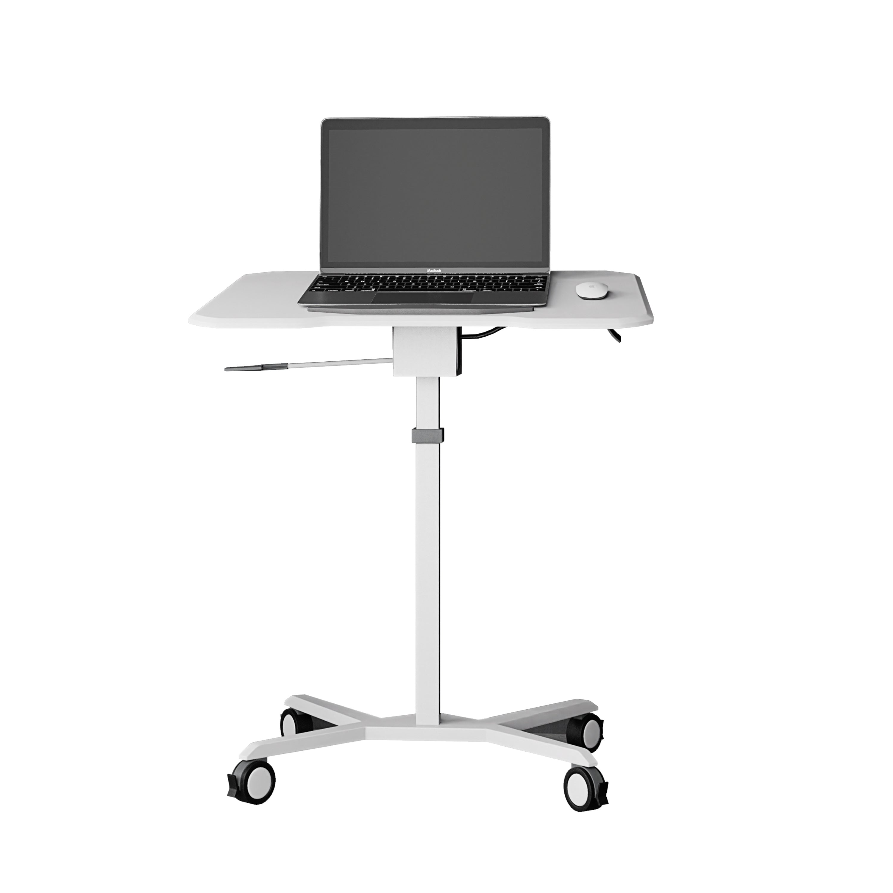 koorbiir d4 White Standing Desk Laptop Cart with Adjustable Height and Tilting Desktop
