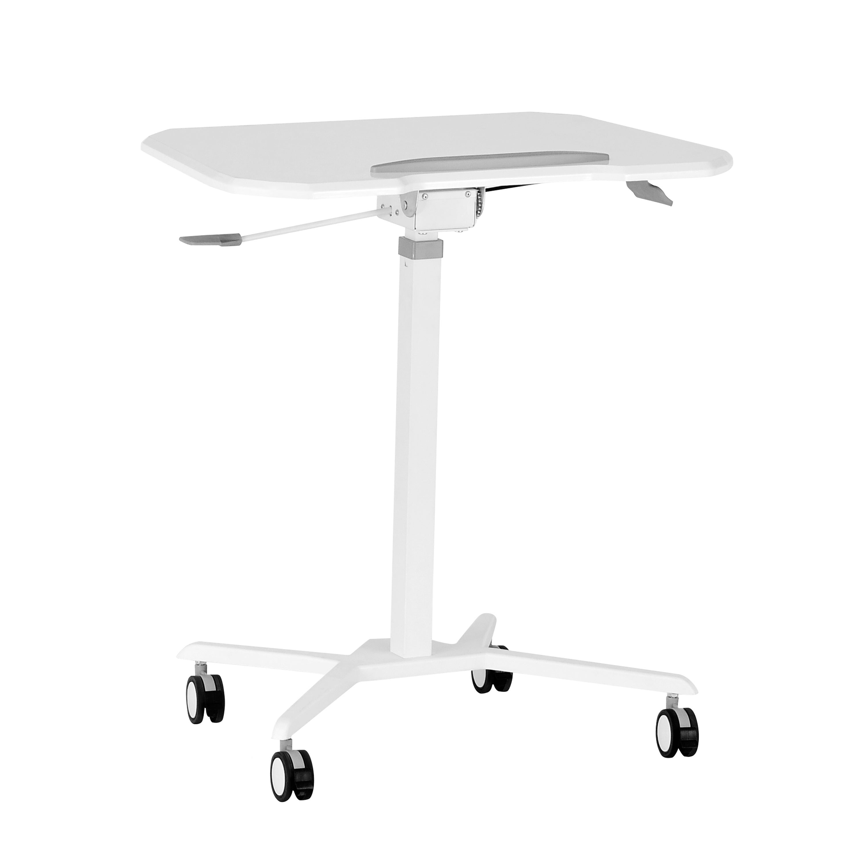 koorbiir d4 White Standing Desk Laptop Cart with Adjustable Height and Tilting Desktop