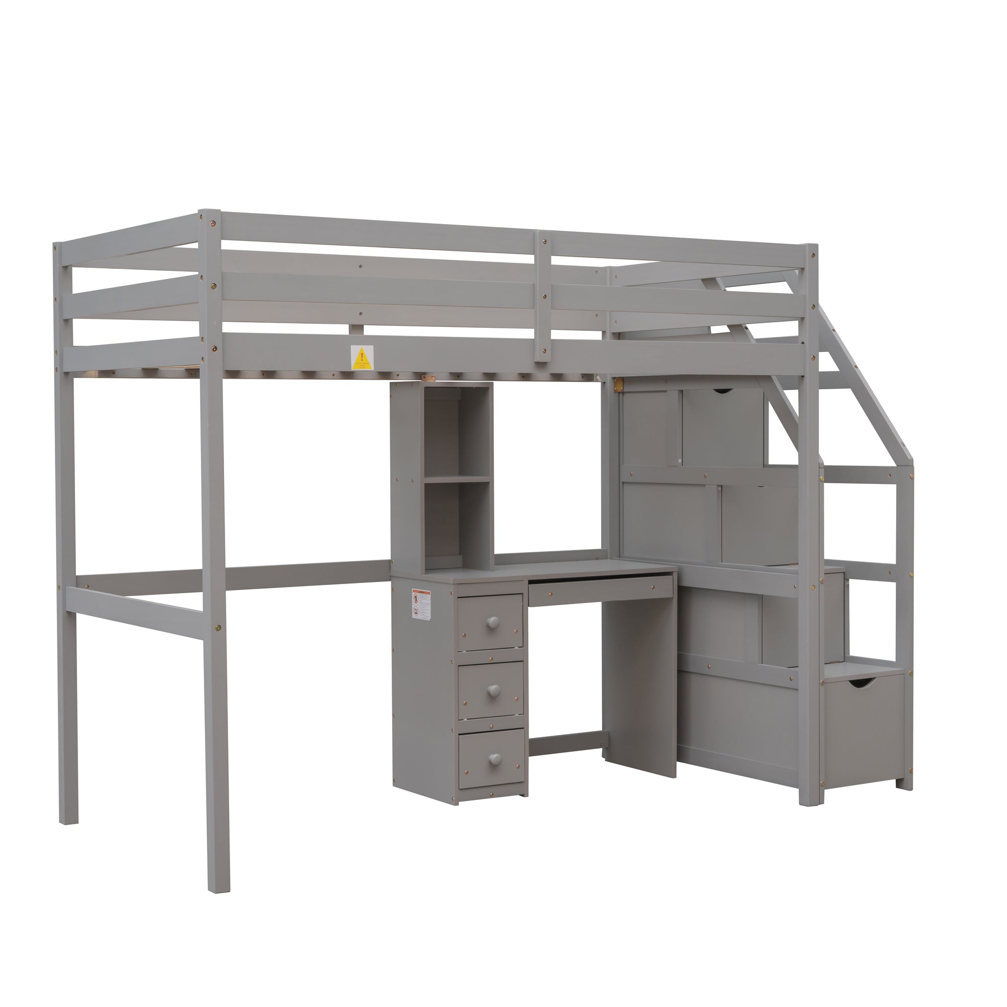 koorbiir d3 Multifunctional Loft Bunk Bed with Twin Bed, Storage Staircase, Standing Desk, Drawers & Shelves ¨C Gray