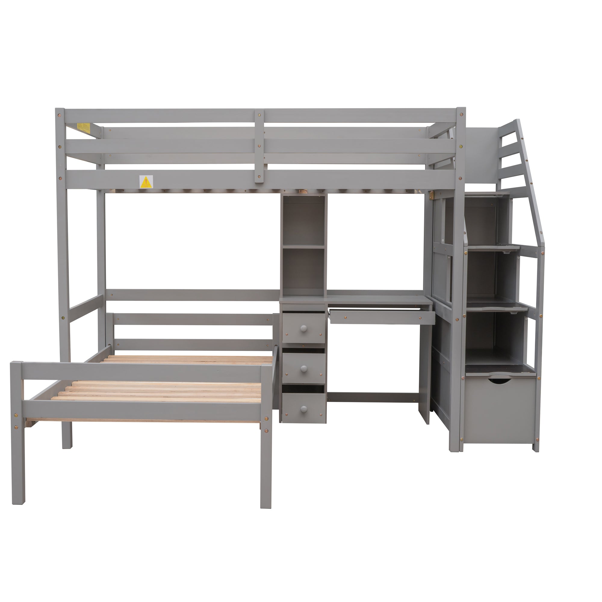 koorbiir d3 Multifunctional Loft Bunk Bed with Twin Bed, Storage Staircase, Standing Desk, Drawers & Shelves ¨C Gray