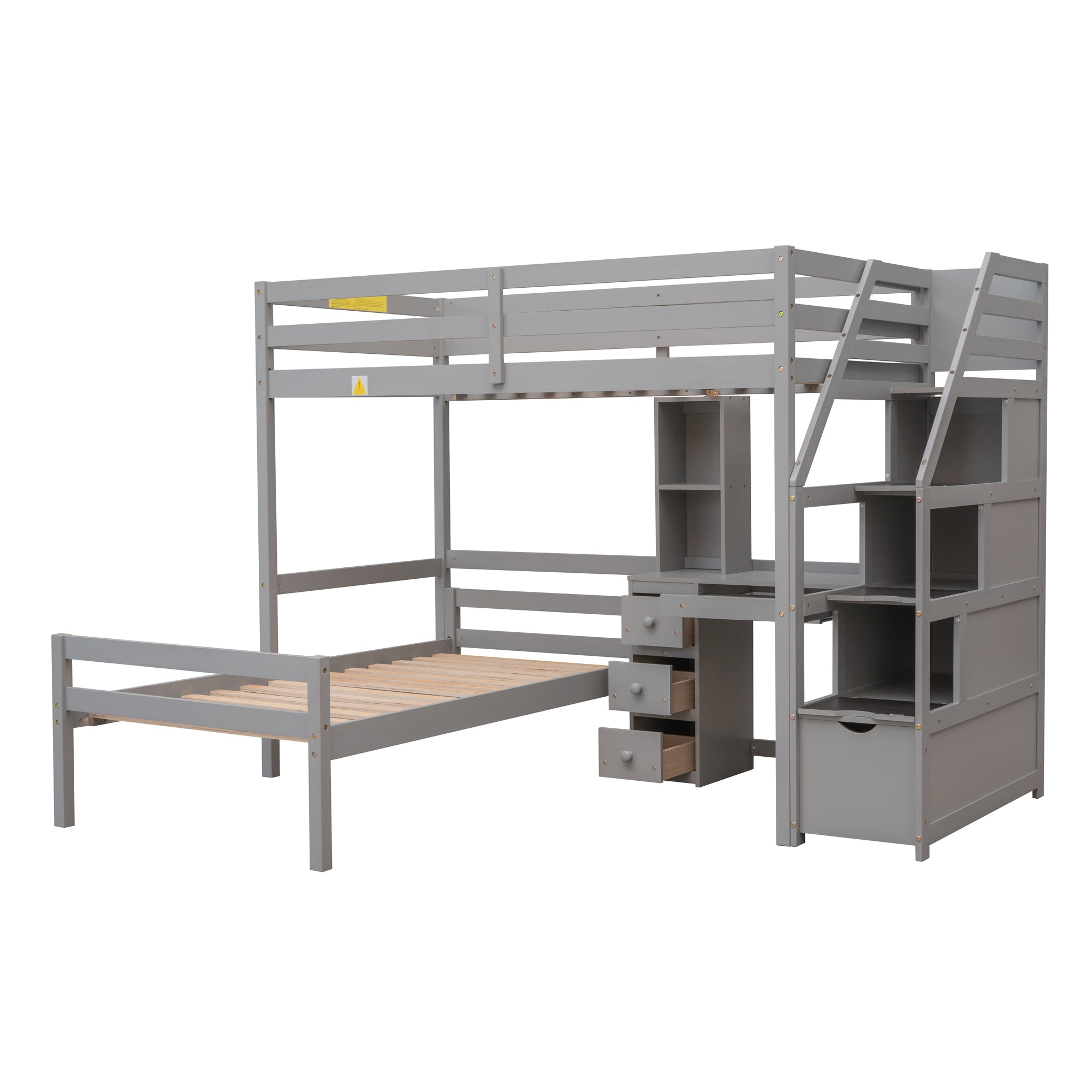 koorbiir d3 Multifunctional Loft Bunk Bed with Twin Bed, Storage Staircase, Standing Desk, Drawers & Shelves ¨C Gray