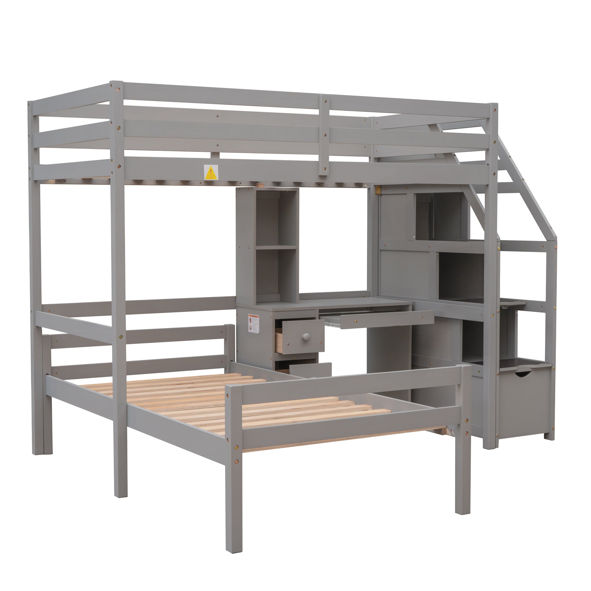 koorbiir d3 Multifunctional Loft Bunk Bed with Twin Bed, Storage Staircase, Standing Desk, Drawers & Shelves ¨C Gray