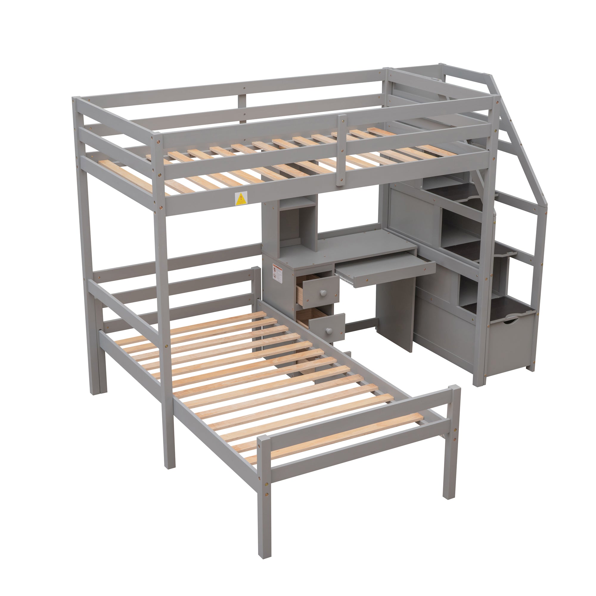 koorbiir d3 Multifunctional Loft Bunk Bed with Twin Bed, Storage Staircase, Standing Desk, Drawers & Shelves ¨C Gray