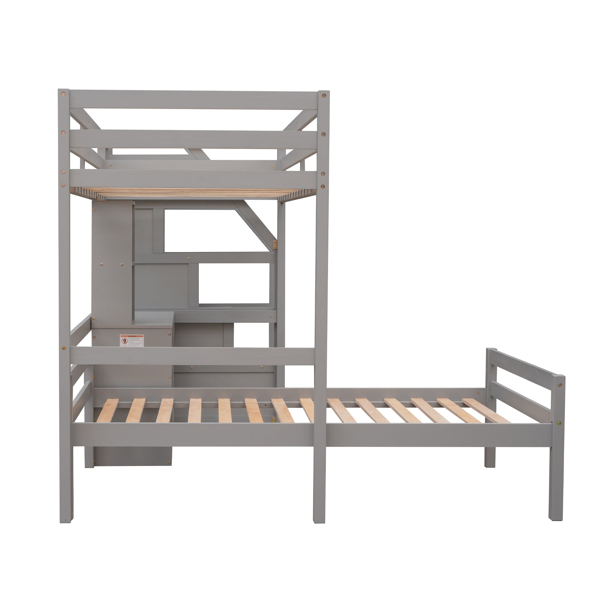 koorbiir d3 Multifunctional Loft Bunk Bed with Twin Bed, Storage Staircase, Standing Desk, Drawers & Shelves ¨C Gray