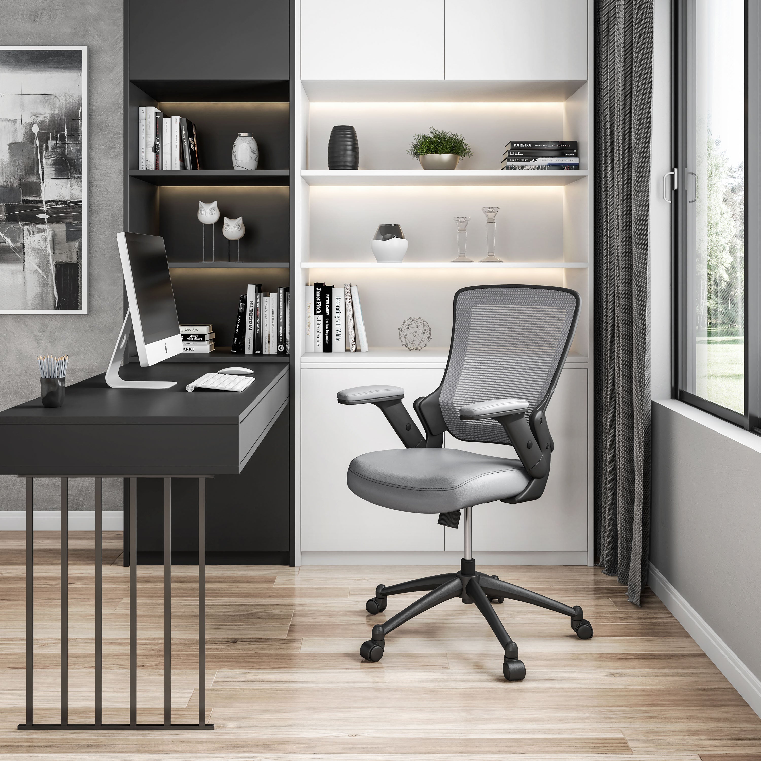 koorbiir m2 Mobili Mid-Back Mesh Chair with Height Adjustable Arms ¨C Grey Task Office Chair