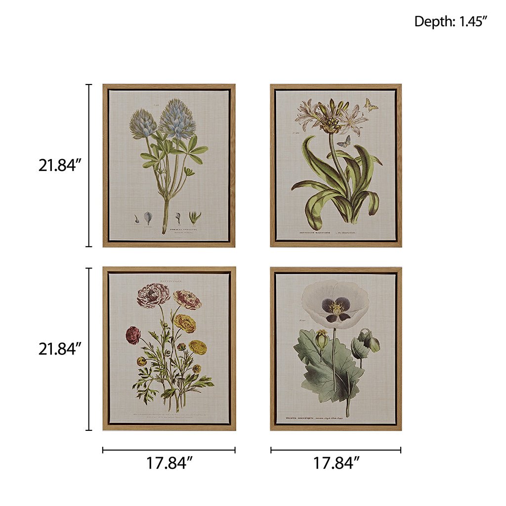 koorbiir w5 4 - Piece Botanical Illustration Canvas Wall Art Set, Framed and Ready to Hang for Home Decor - Koorbiir