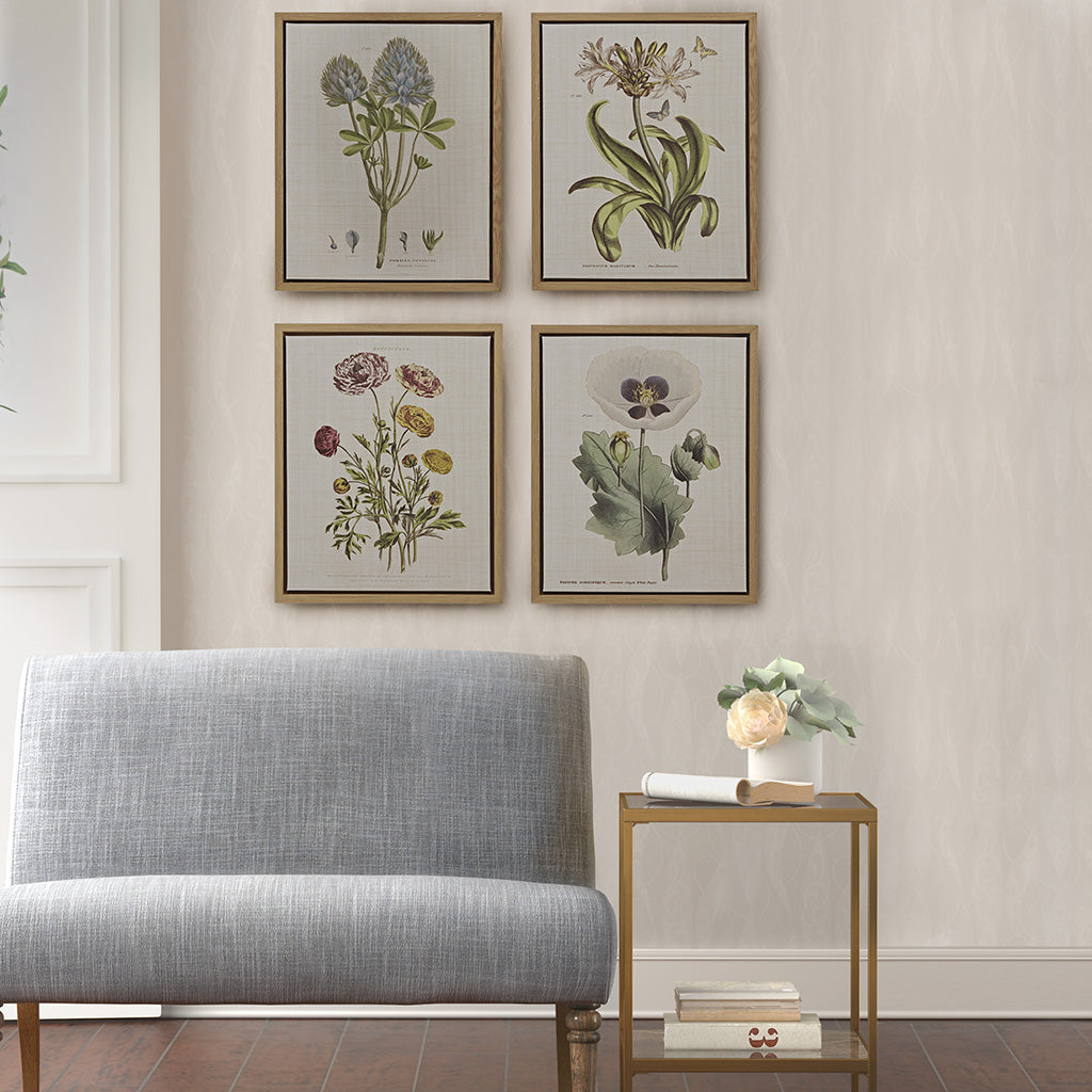 koorbiir w5 4-Piece Botanical Illustration Canvas Wall Art Set, Framed and Ready to Hang for Home Decor