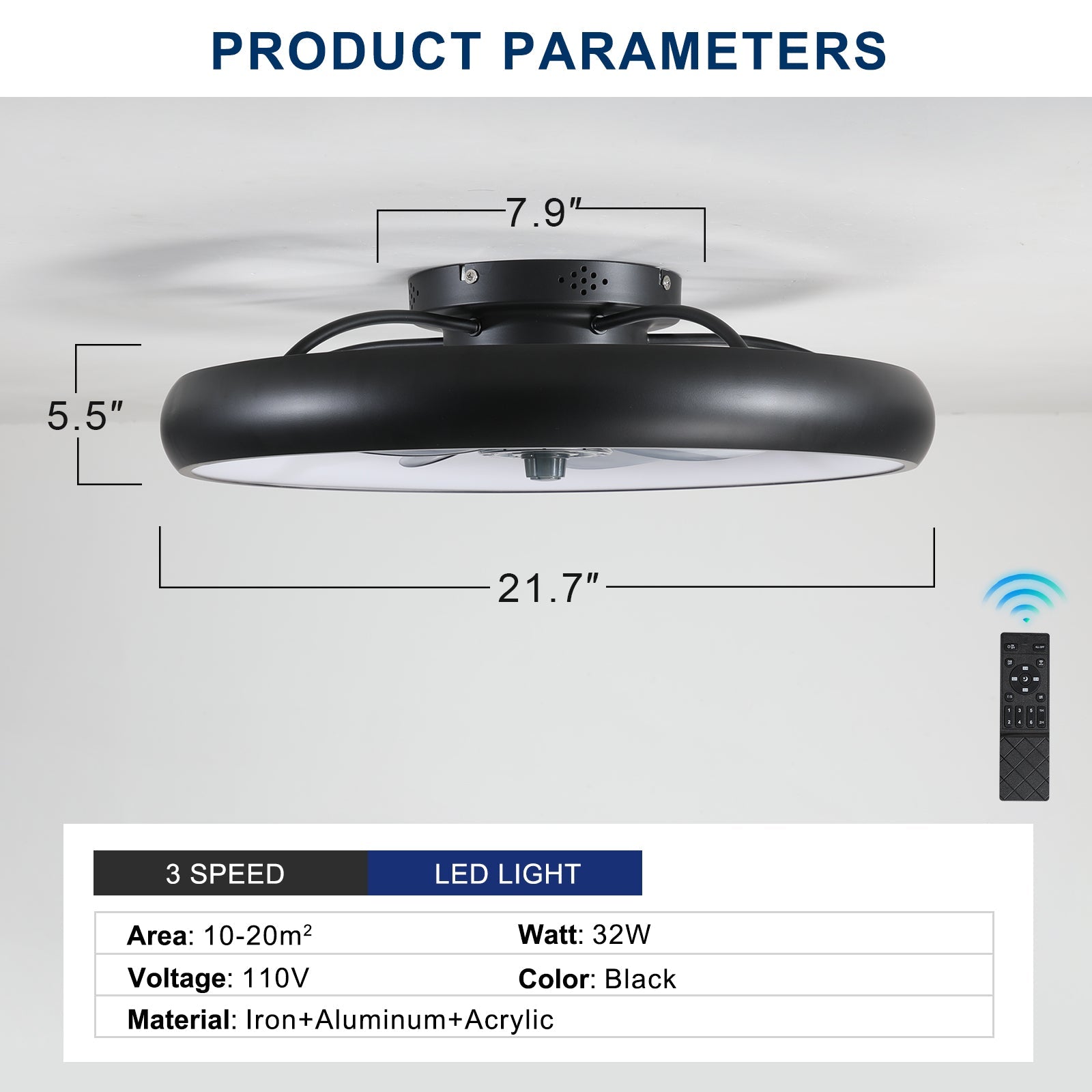 koorbiir L2 Dimmable LED Ceiling Fan with Remote Control ¨C Modern Indoor Lighting Fixture for Bedroom & Living Room - Koorbiir