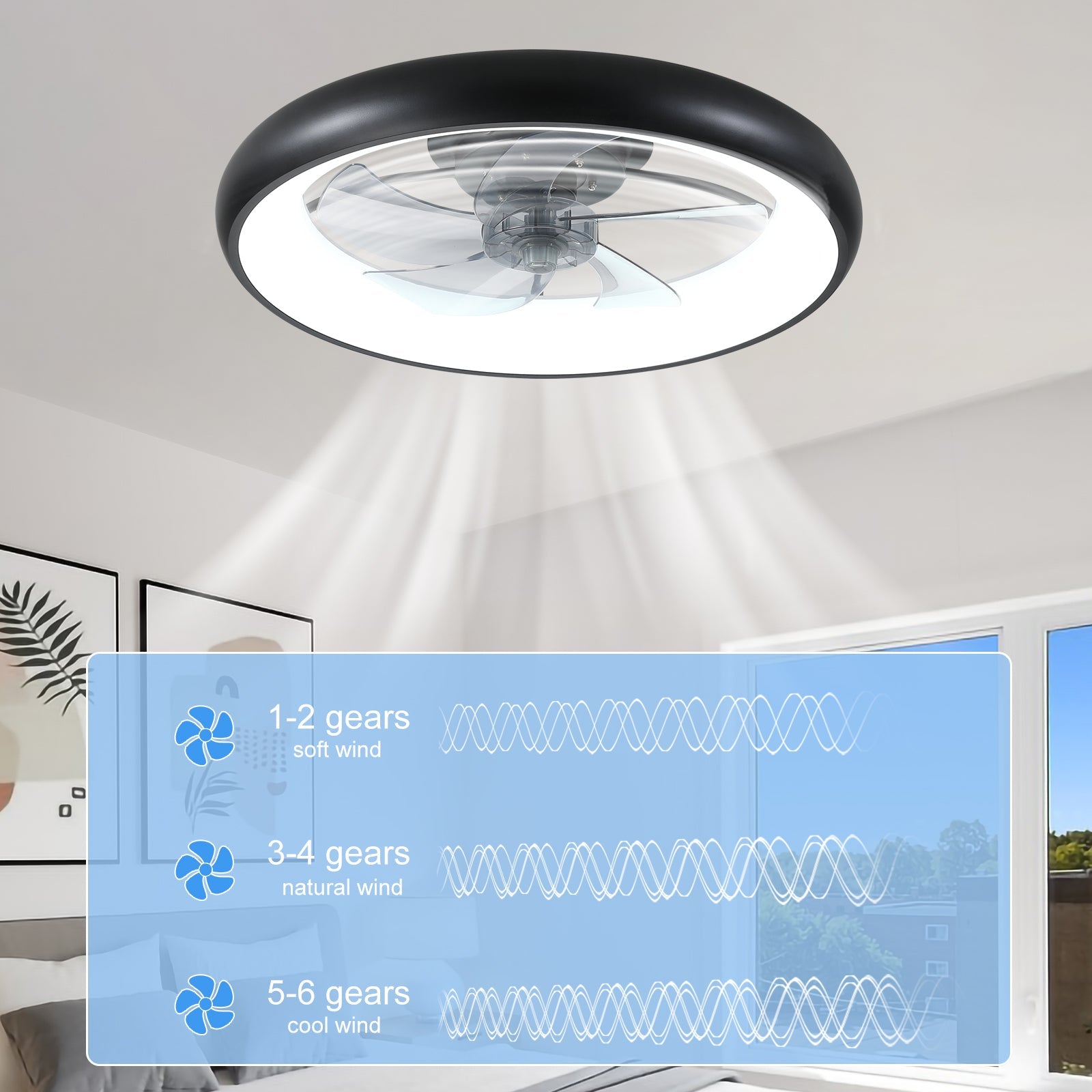 koorbiir L2 Dimmable LED Ceiling Fan with Remote Control ¨C Modern Indoor Lighting Fixture for Bedroom & Living Room - Koorbiir