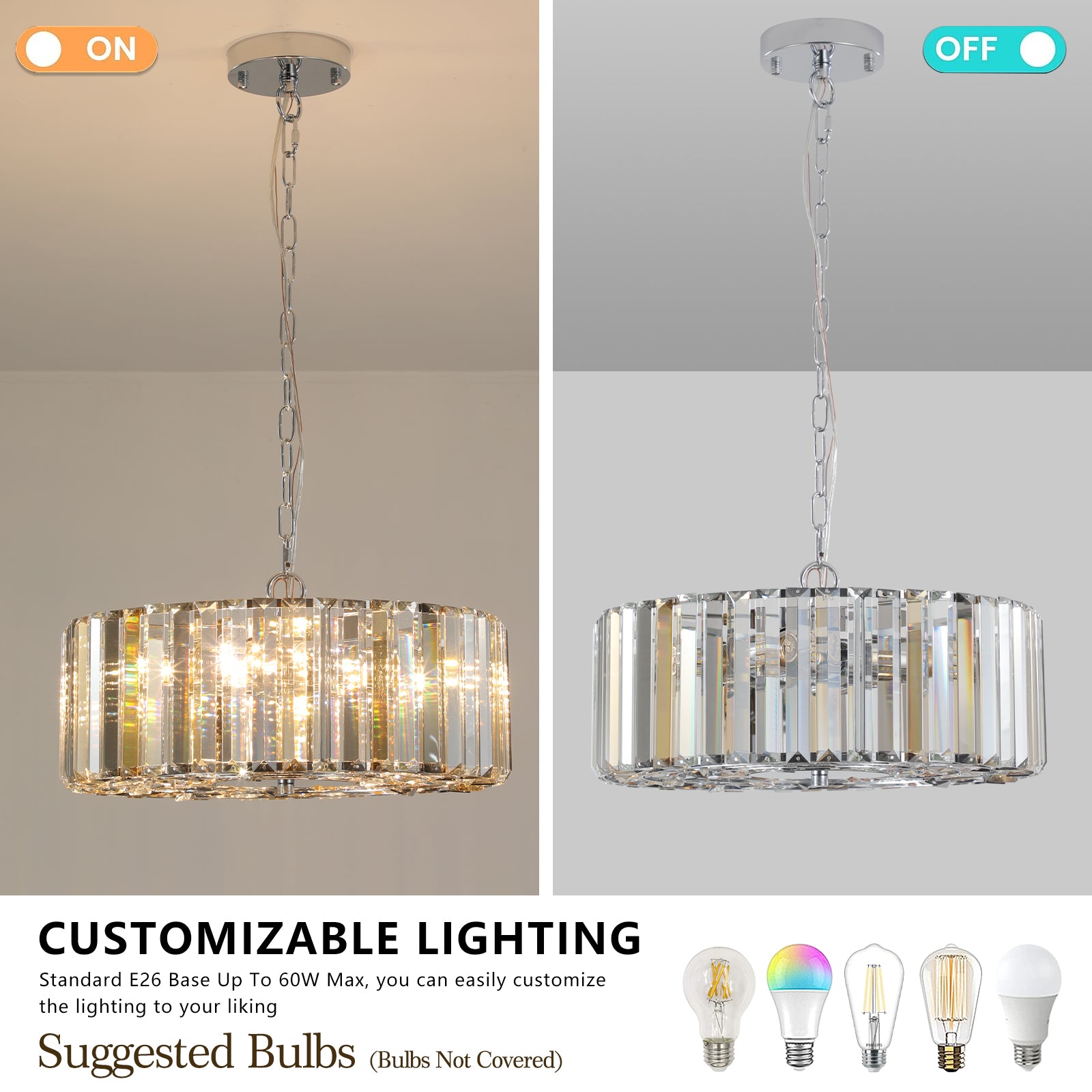 koorbiir L4 Modern Oval Crystal Chandelier Lighting ¨C Luxury Ceiling Light Fixture for Home Decor (Bulbs Not Included)