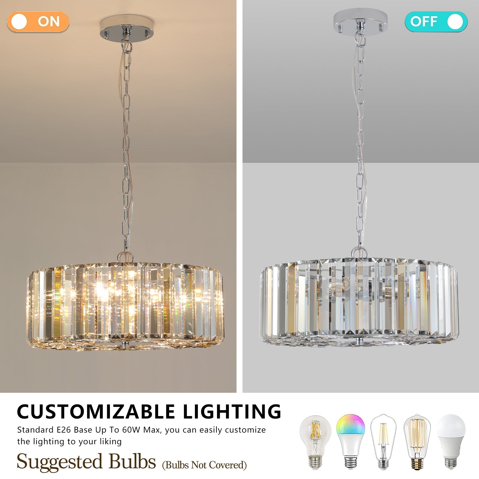 koorbiir L4 Modern Oval Crystal Chandelier Lighting ¨C Luxury Ceiling Light Fixture for Home Decor (Bulbs Not Included) - Koorbiir