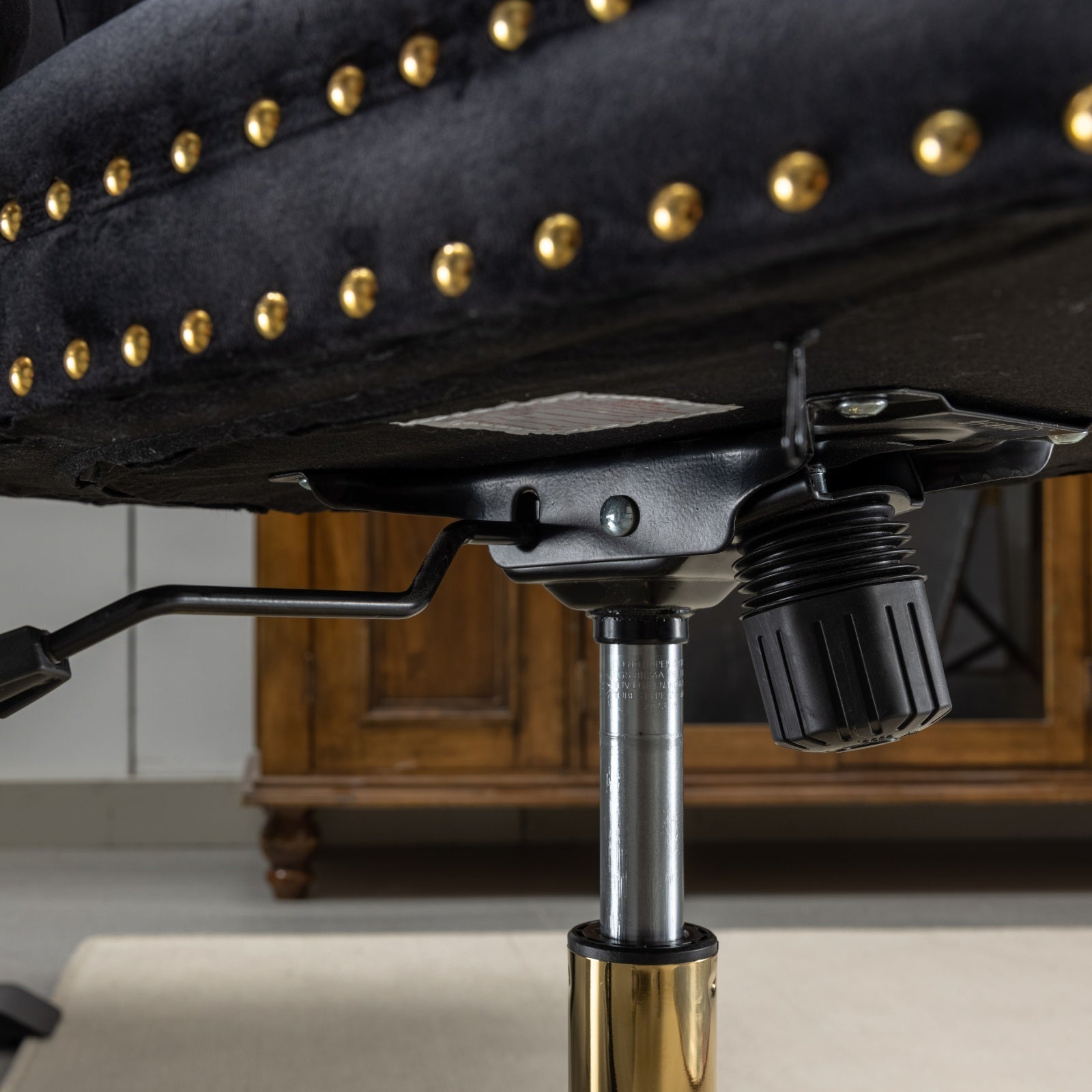 koorbiir o4 Modern Velvet Upholstered Office Chair with Tufted Button ¨C Adjustable Swivel Desk Chair with Gold Metal Base (Gray) - Koorbiir