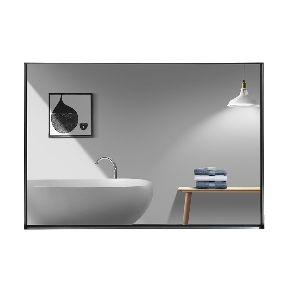 koorbiir mi4 40x30 Glossy Black Bathroom Mirror, Rectangular Vanity Mirror with Modern Metal Frame, Decorative Square Corner Mirror for Wall (Horizontal & Vertical Mount) - Koorbiir