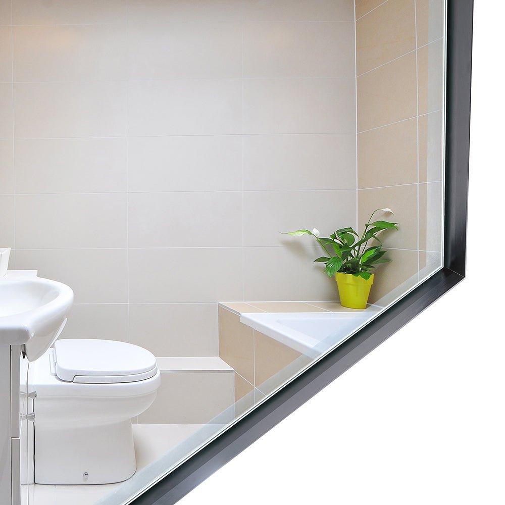koorbiir mi4 40x30 Glossy Black Bathroom Mirror, Rectangular Vanity Mirror with Modern Metal Frame, Decorative Square Corner Mirror for Wall (Horizontal & Vertical Mount) - Koorbiir