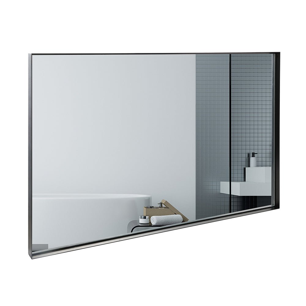 koorbiir mi4 40x30 Glossy Black Bathroom Mirror, Rectangular Vanity Mirror with Modern Metal Frame, Decorative Square Corner Mirror for Wall (Horizontal & Vertical Mount) - Koorbiir