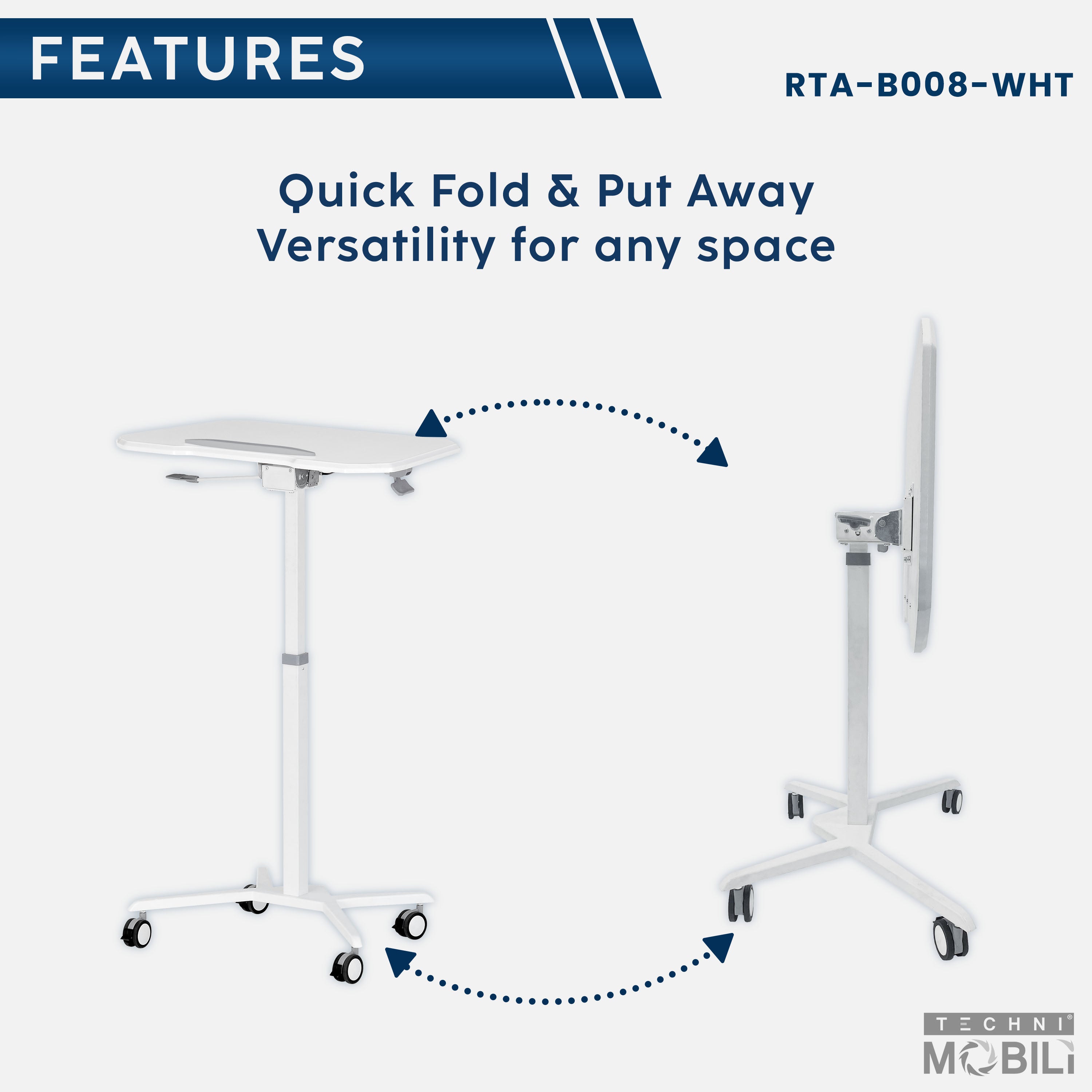 koorbiir d4 White Standing Desk Laptop Cart with Adjustable Height and Tilting Desktop