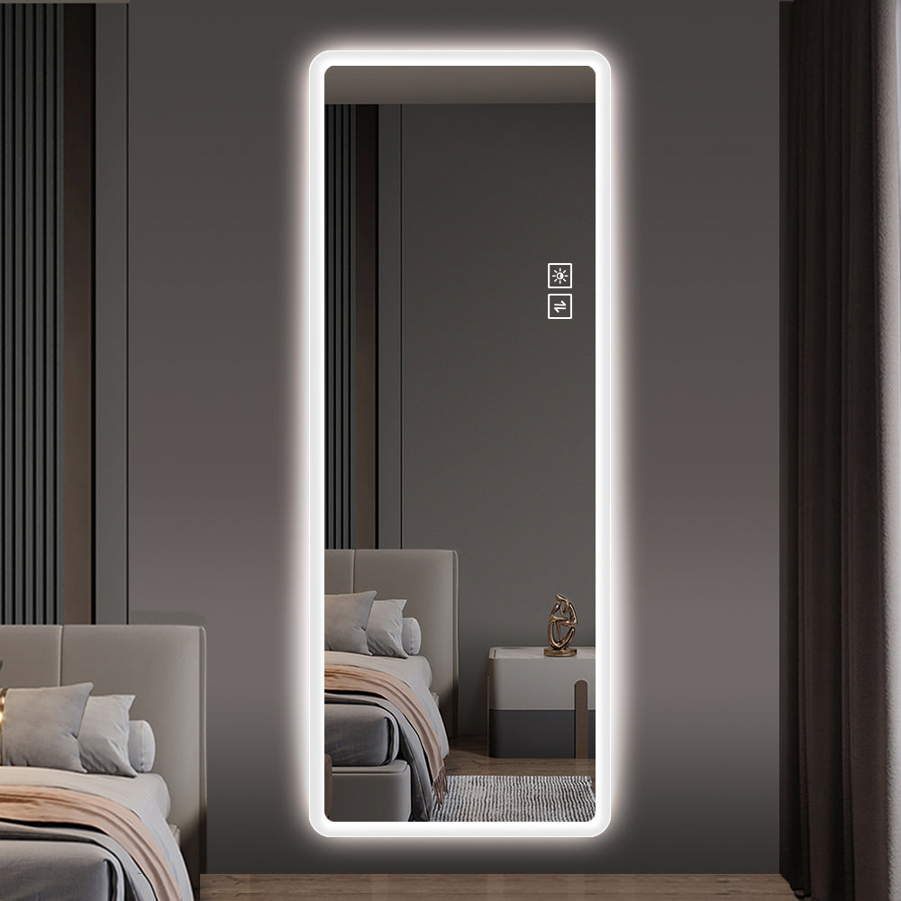 koorbiir mi6 65x24 Full Length LED Floor Mirror, Wall-Mounted Body Mirror with Dimming & 3 Color Modes for Bedroom, Full-Size Mirror with Integrated Lights