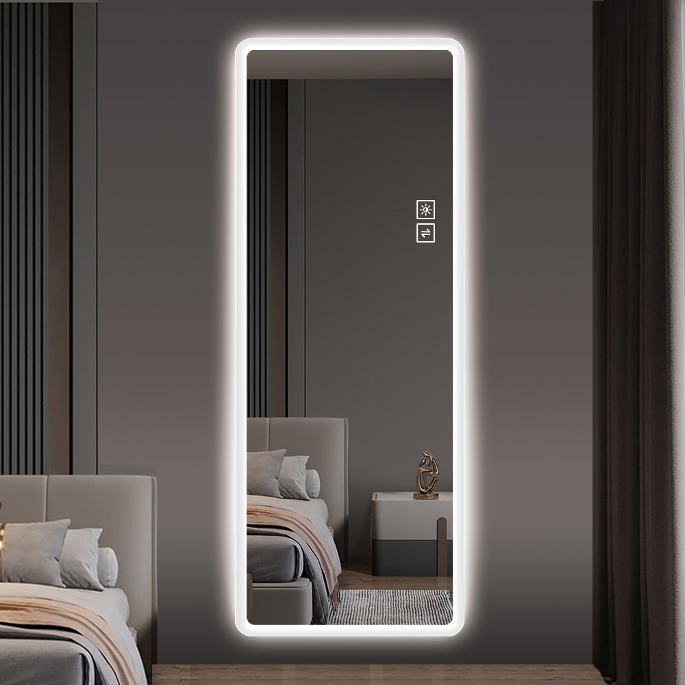 koorbiir mi6 65x24 Full Length LED Floor Mirror, Wall - Mounted Body Mirror with Dimming & 3 Color Modes for Bedroom, Full - Size Mirror with Integrated Lights - Koorbiir
