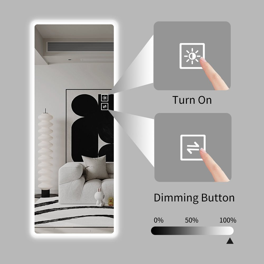 koorbiir mi6 65x24 Full Length LED Floor Mirror, Wall - Mounted Body Mirror with Dimming & 3 Color Modes for Bedroom, Full - Size Mirror with Integrated Lights - Koorbiir